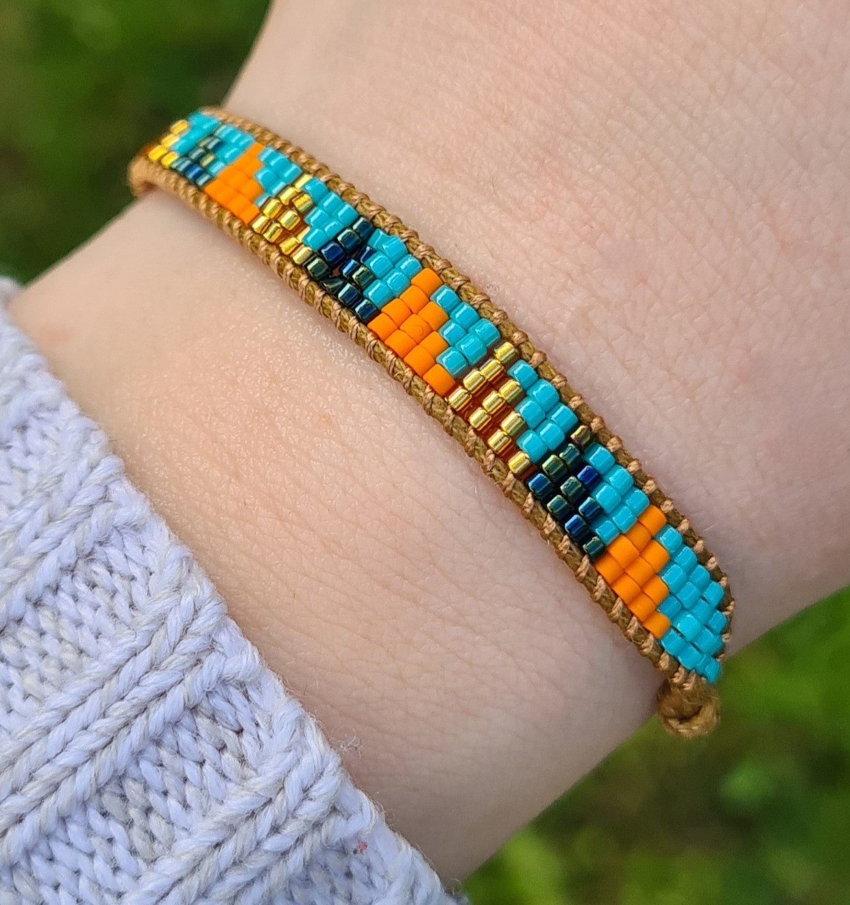 NAHLE Perlenarmband Miyuki Glasperlen Armband - Blau Weiß Gold Zugband (1-tlg., inkl. Schmuckbox)