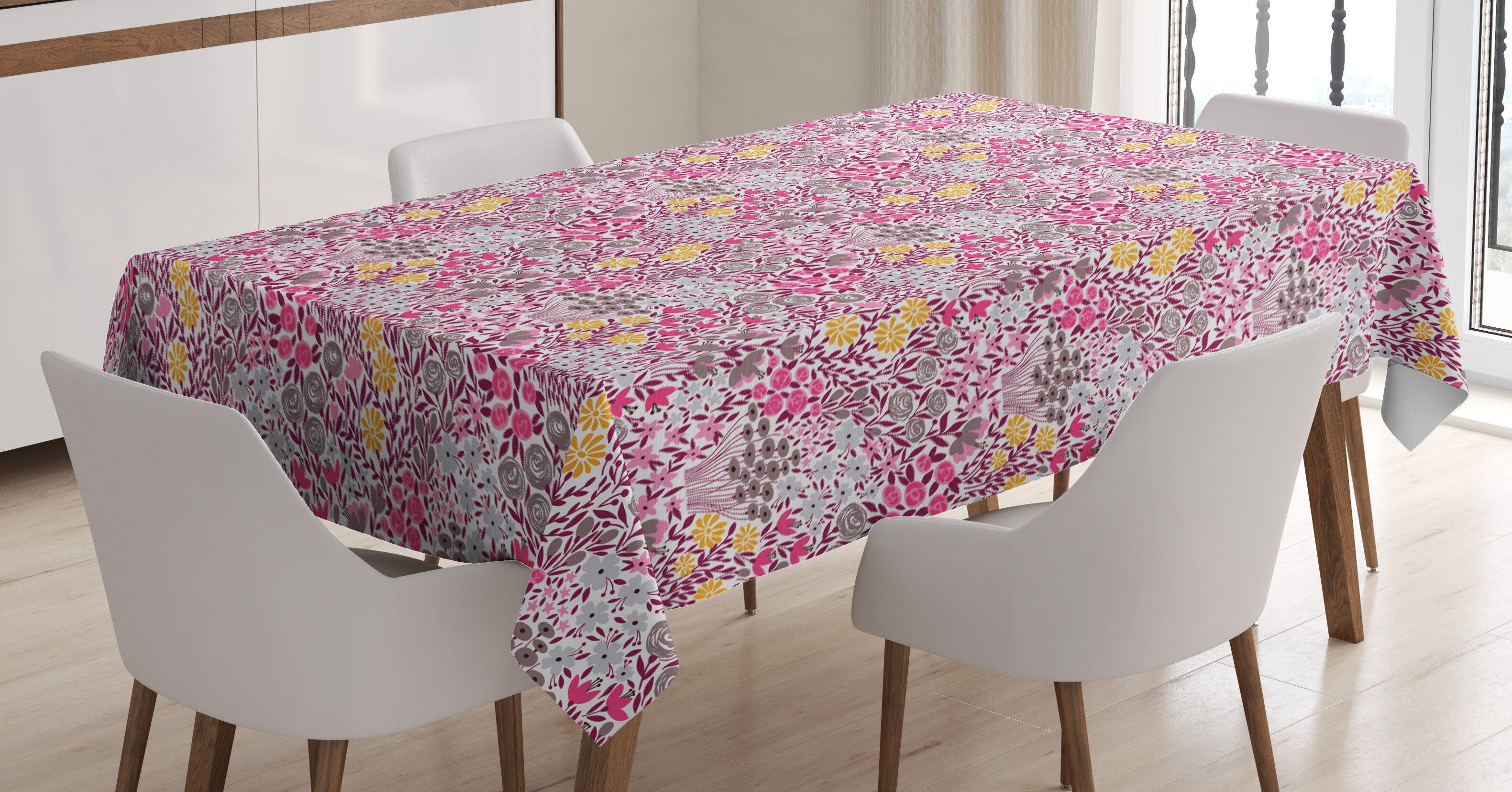 Abakuhaus Tischdecke Farbfest Waschbar Für den Außen Bereich geeignet Klare Farben, Rosa Blumen Abstrakt Garten Blossom