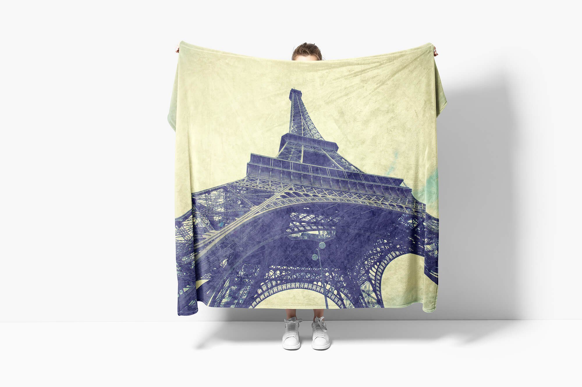 H, Paris Eiffelturm Saunatuch (1-St), Fotomotiv Handtuch Sinus Baumwolle-Polyester-Mix Kuscheldecke Handtuch mit Art Handtücher Strandhandtuch