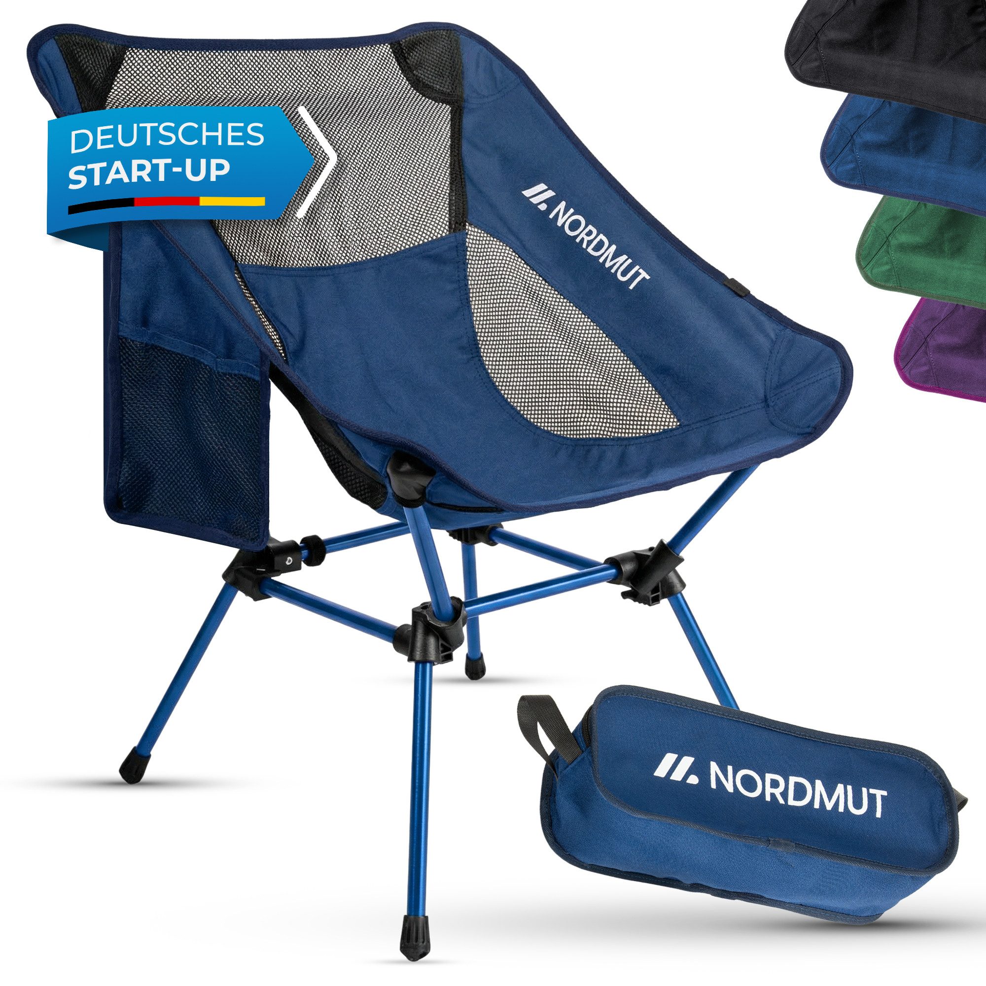 Nordmut Campingstuhl faltbar ultraleicht, klappbar leicht, Camping Outdoor, Angeln (Spar-Set, 1 St), kleines Packmaß, 140 kg belastbar, Aluminium, bequem, Trekking, Strand