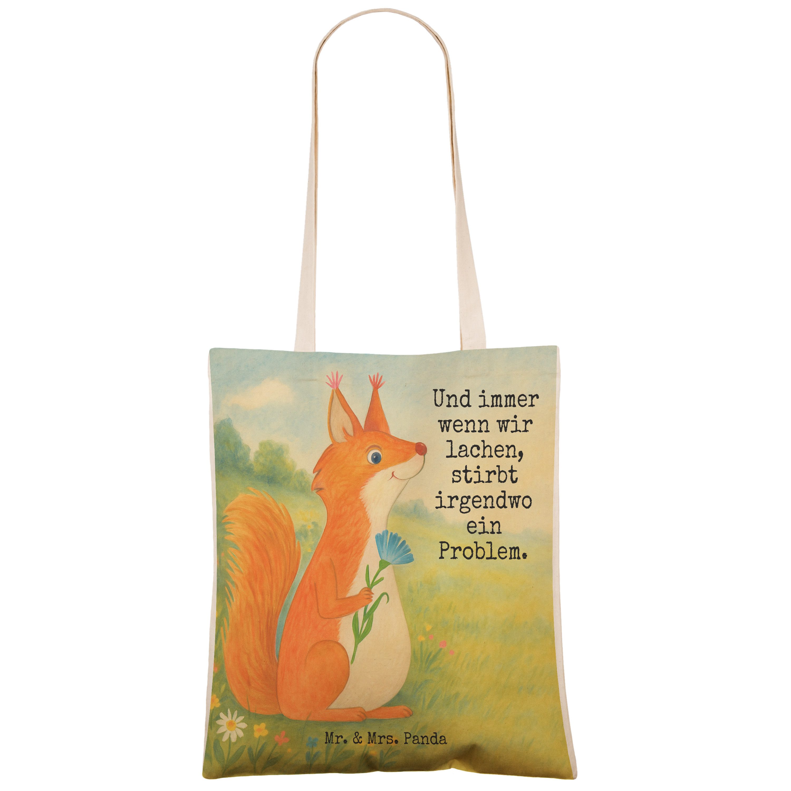 Mr. & Mrs. Panda Tragetasche Eichhörnchen Blume Design, shopping bag, Weiß, Spaß, Motivation Sprüc (Packung), Beutel Tasche Stoffbeutel mehrzwecktasche