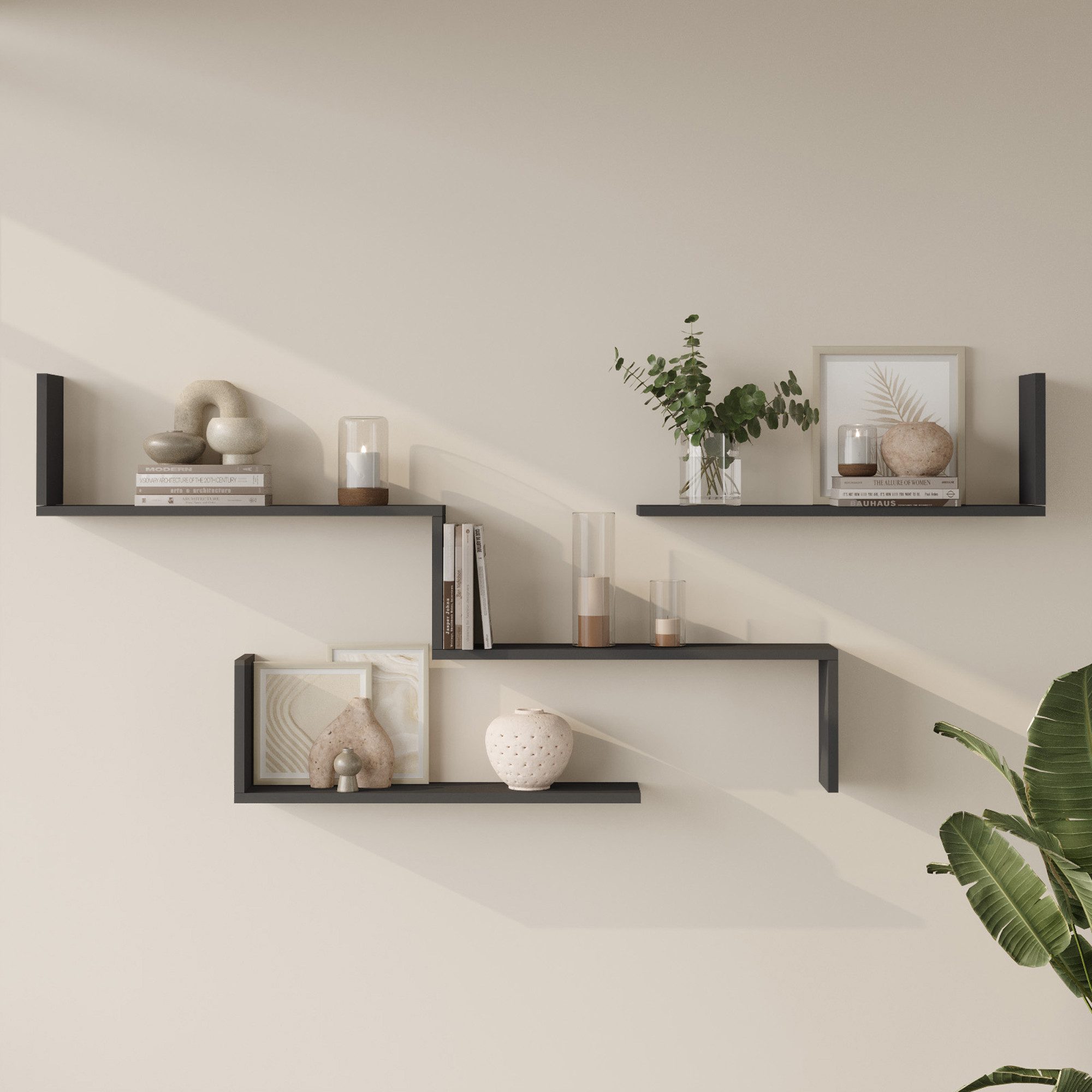 en.casa Wandregal, Set 3-tlg., »Vepinshul« modular Anthrazit
