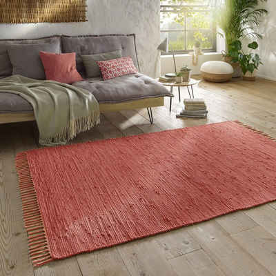 Teppich Flickenteppich TaraCarpet Sylt mit Fransen, TaraCarpet, rechteckig, Höhe: 5 mm, Wohnzimmer Schlafzimmer Küchenteppich nachhaltig rot 060x090