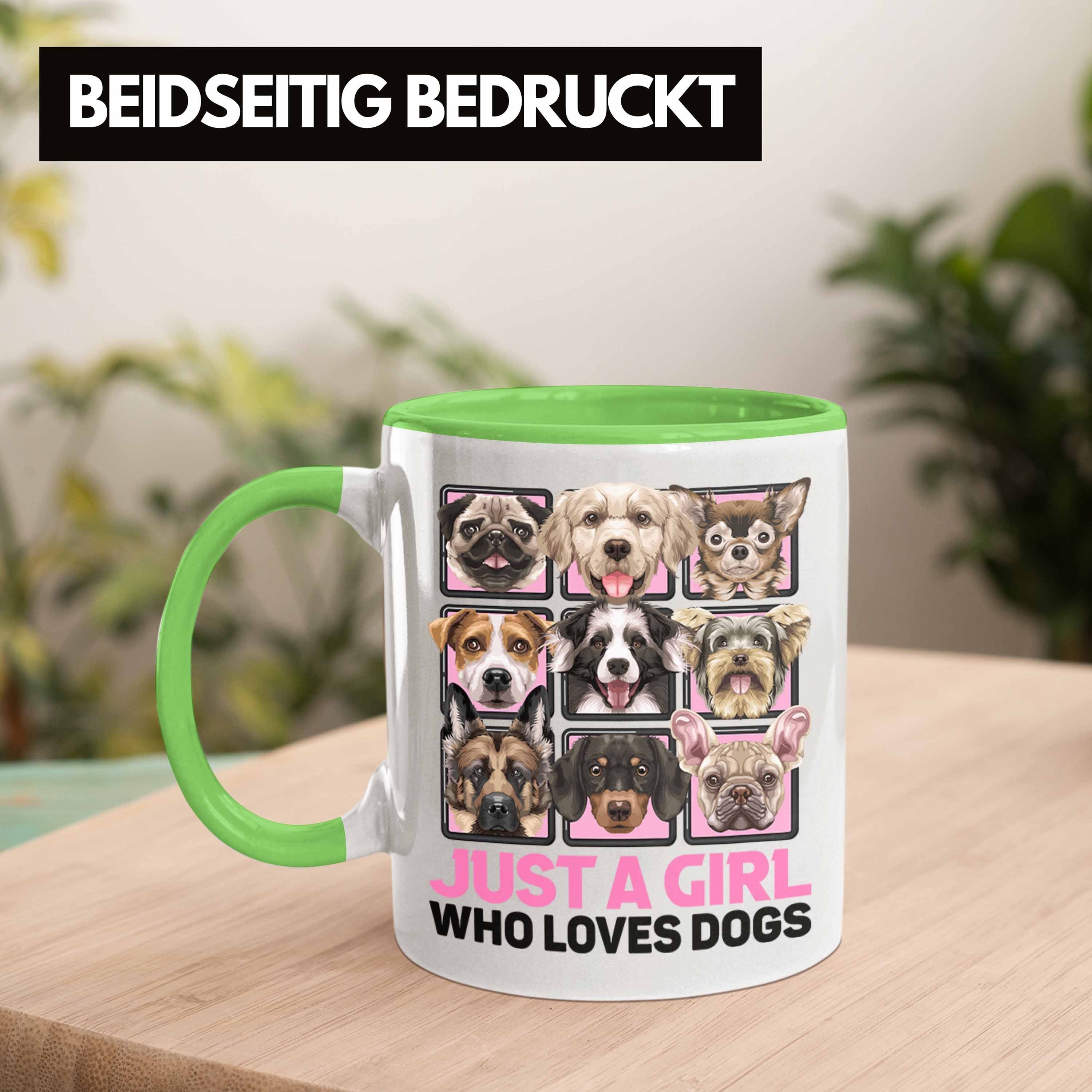 Trendation Tasse Hundeliebhaberin Tasse Geschenk Kaffee-Becher Hunderassen Grün A Girl Just