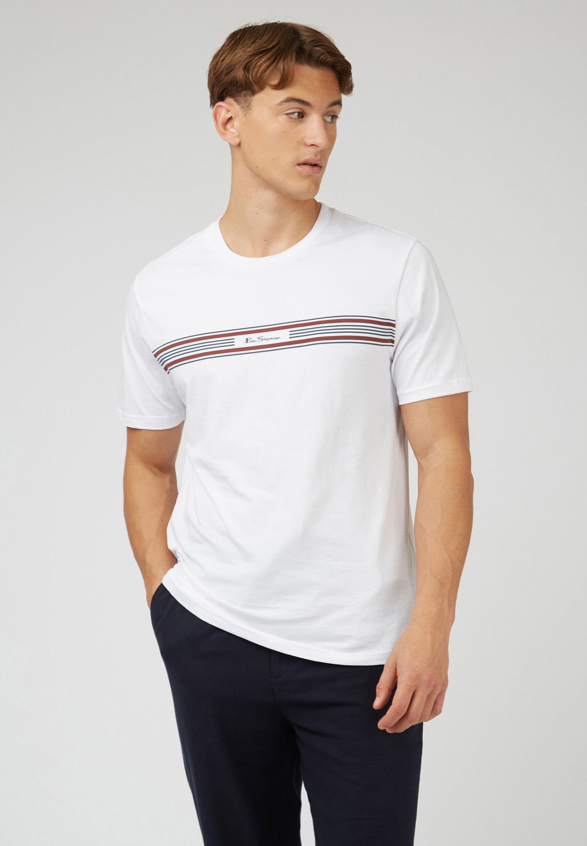 T-Shirt Kontraststreifen Seasonal Logo Ben Tee mit Stripe Sherman weiß