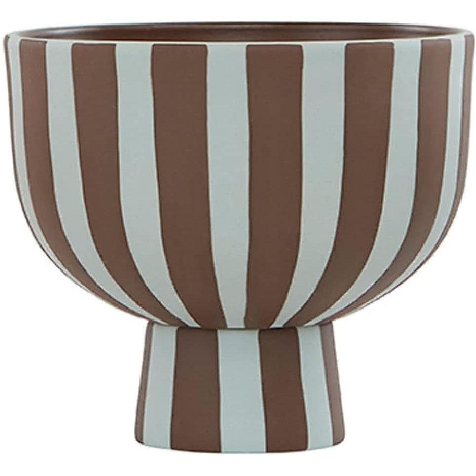 OYOY Blumentopf Toppu Bowl, black & white Schale Topf Blumentopf Vase Obstkorb Design Gestreift Dusty Blue