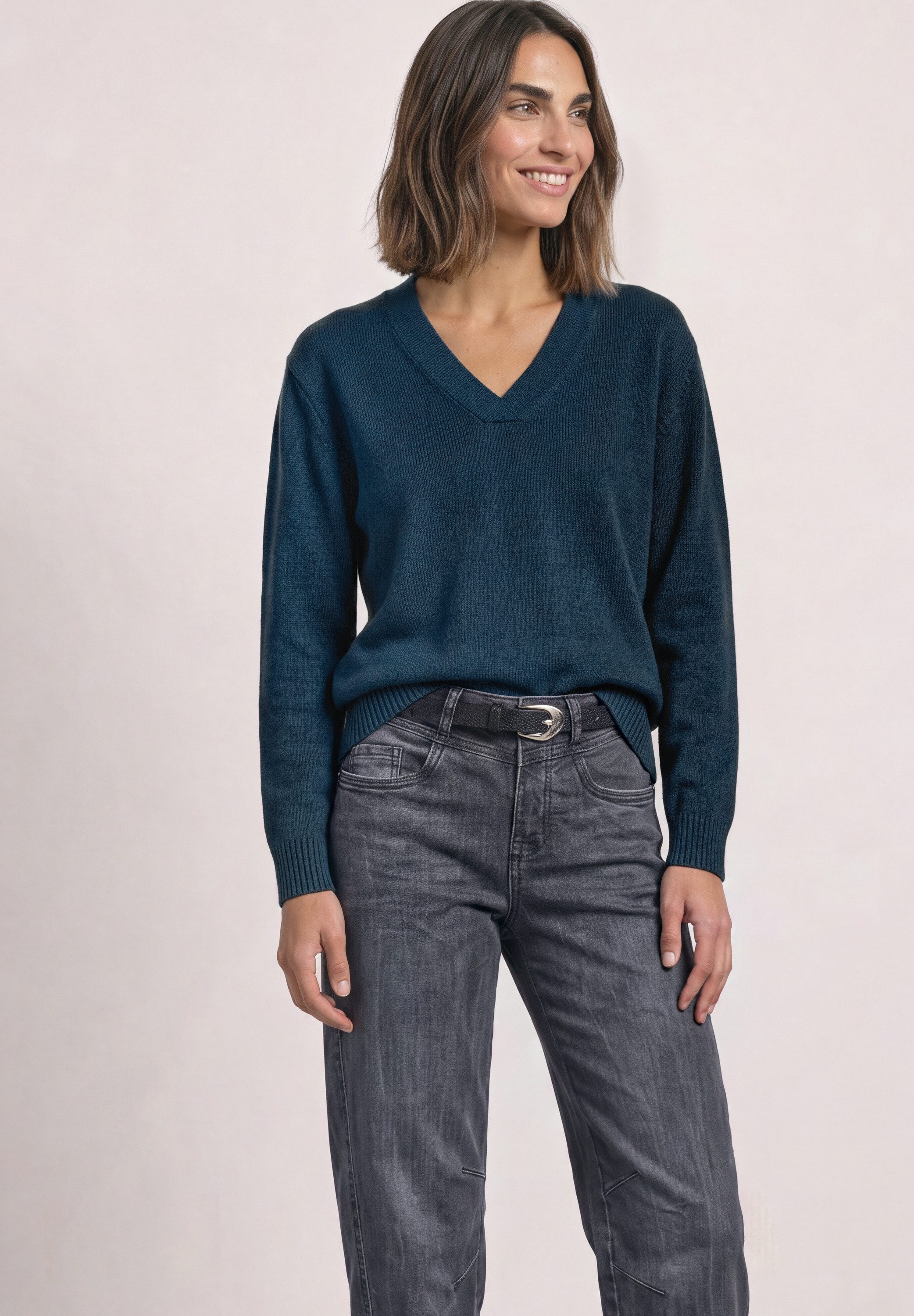 STREET ONE V-Ausschnitt-Pullover im soften Baumwoll-Mix