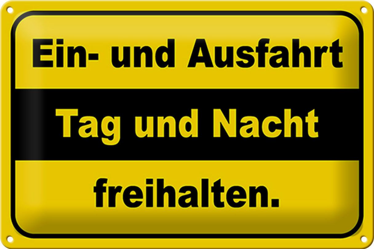 Femer GmbH Metallschild Hinweis 30x20cm Ausfahrt Tag Nacht freihalten, (1 St), gewölbte Oberfläche, abgerundete Ecken, umgeschlagene Kanten