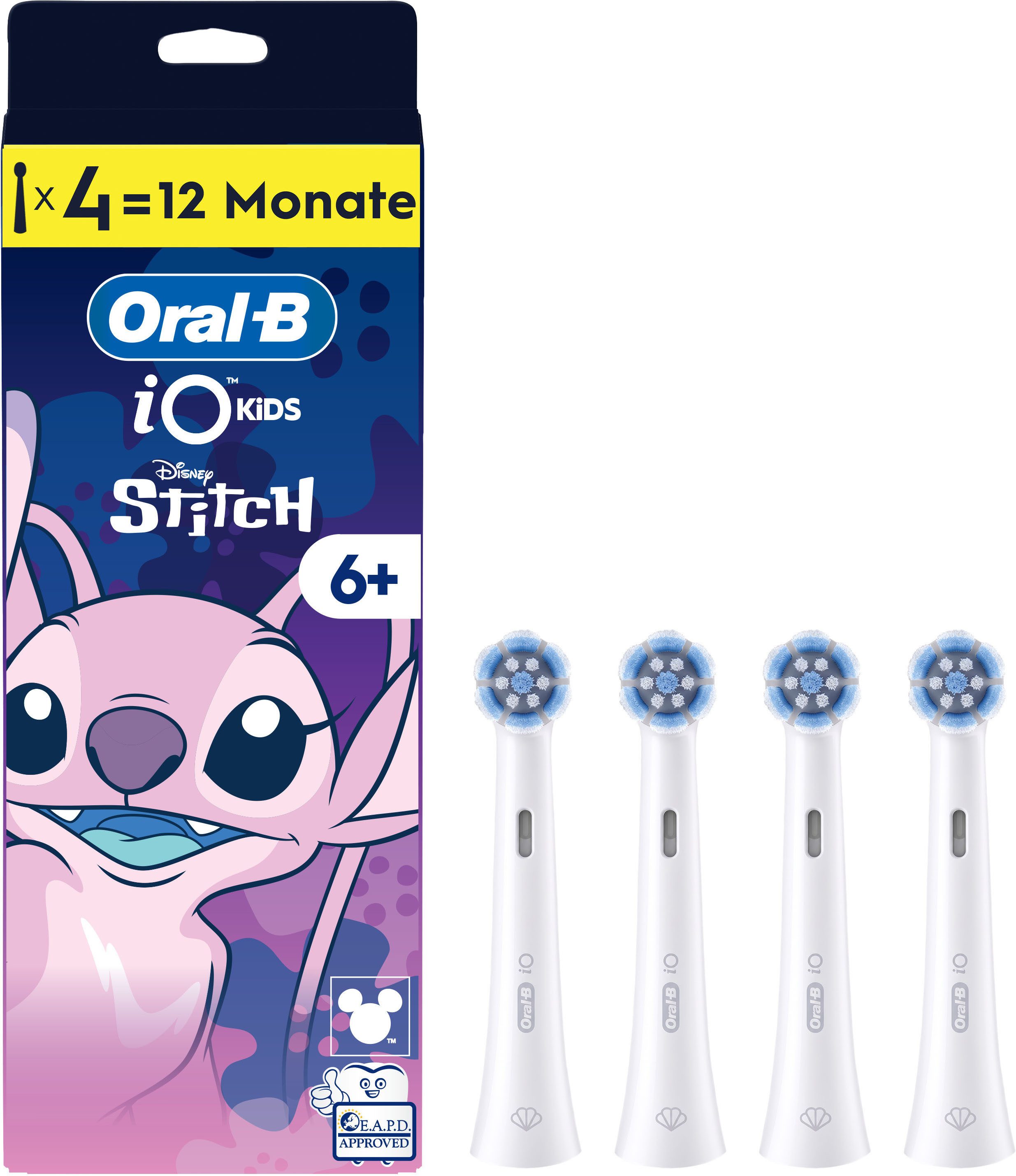 Oral-B Aufsteckbürsten iO Kids 6+ Disney Stitch, Sanft zu wackeligen Zähnen & Zahnfleisch, ab 6 Jahren, 4 Stück