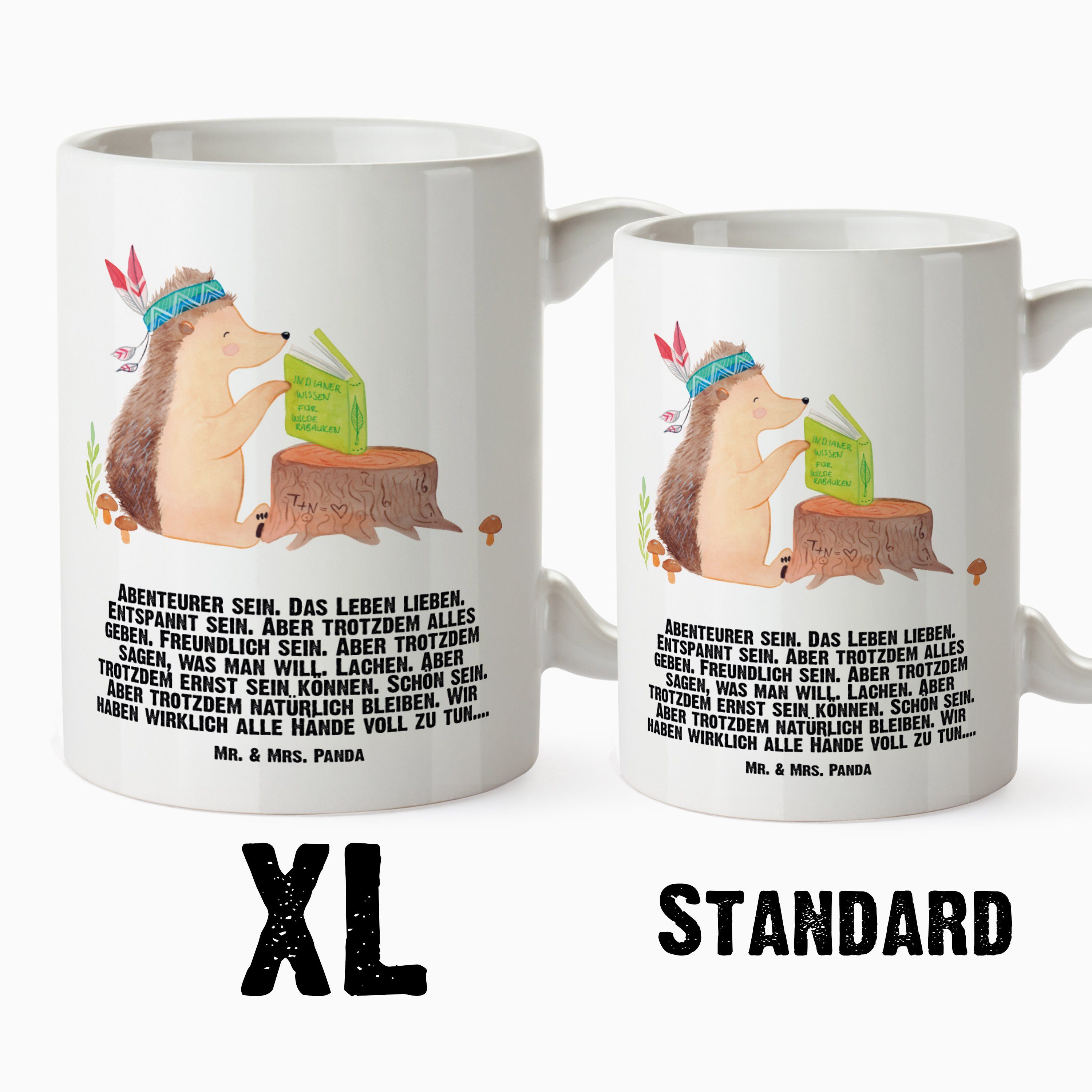Igel XL XL - mit - & Keramik Tasse Panda Waldtiere, Federkopfschmuck Mr. Teetasse, Weiß Mrs. Geschenk, Tasse
