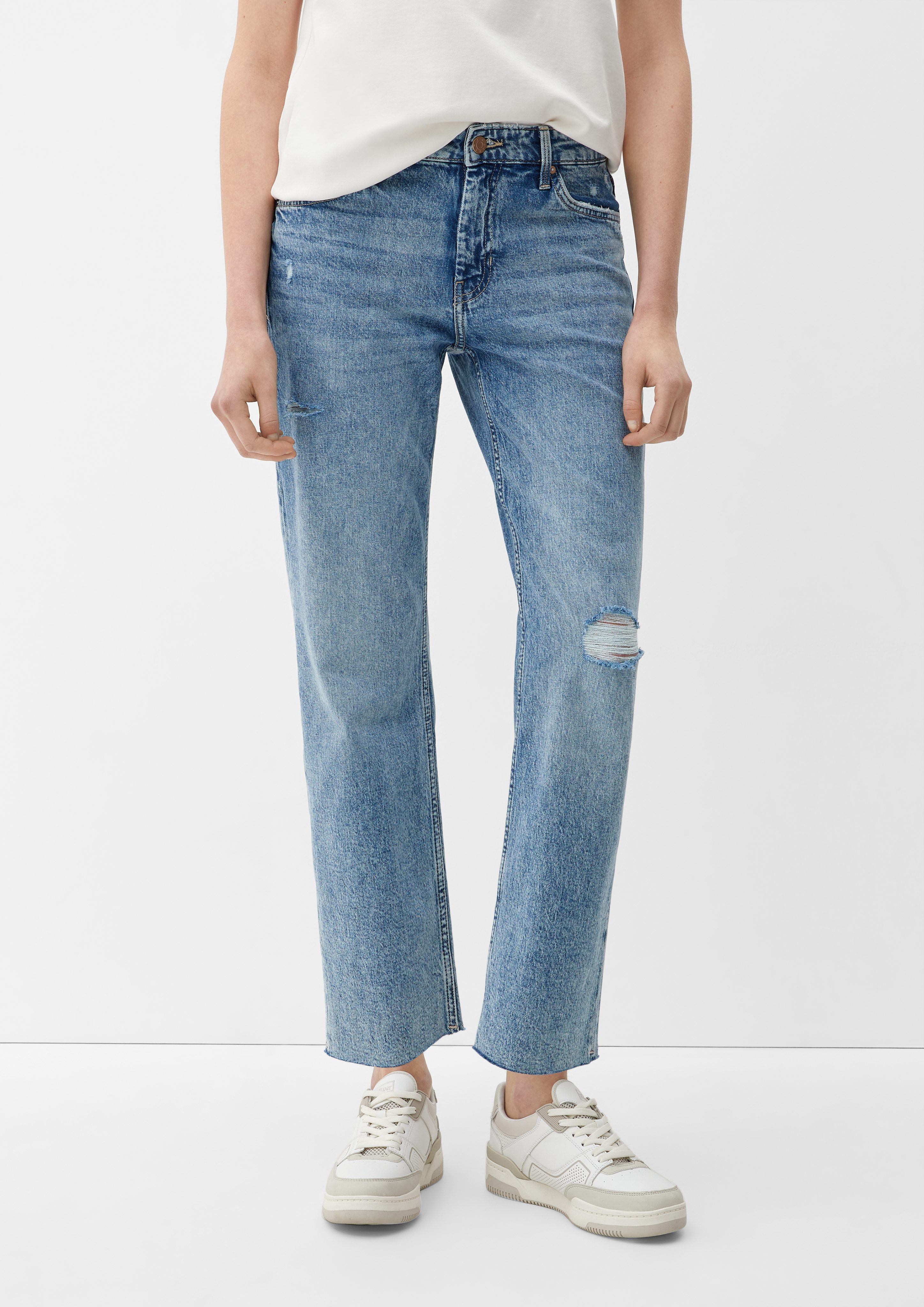 s.Oliver 7/8-Jeans Cropped-Jeans Destroyes Straight Rise Mid Regular Karolin Leg / Waschung, Fit / 