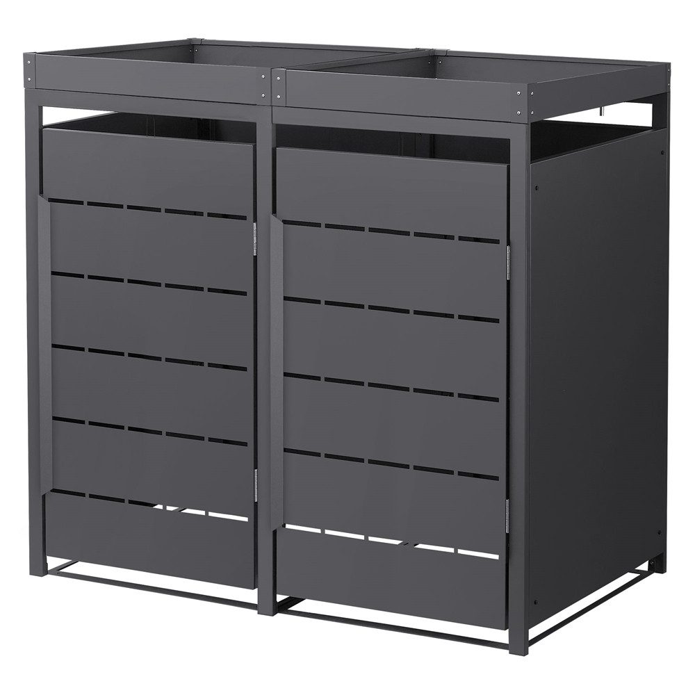 ML-DESIGN Mülltonnenbox Müllbox aus Stahl wetterfeste Mülltonnen Verkleidung Mülltonnengarage, Mülltonnencontainer mit Pflanzdach für 2 Tonnen 120 oder 240 Liter