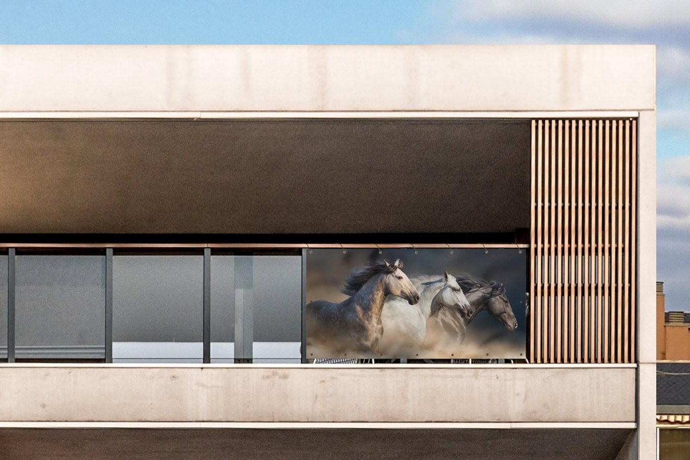 Thumbnail - MuchoWow Balkonsichtschutz Pferde - Sand - Stoff (1-St) Balkon Sichtschutz 90x200, Windschutz für Zaun PVC, 200x90 cm