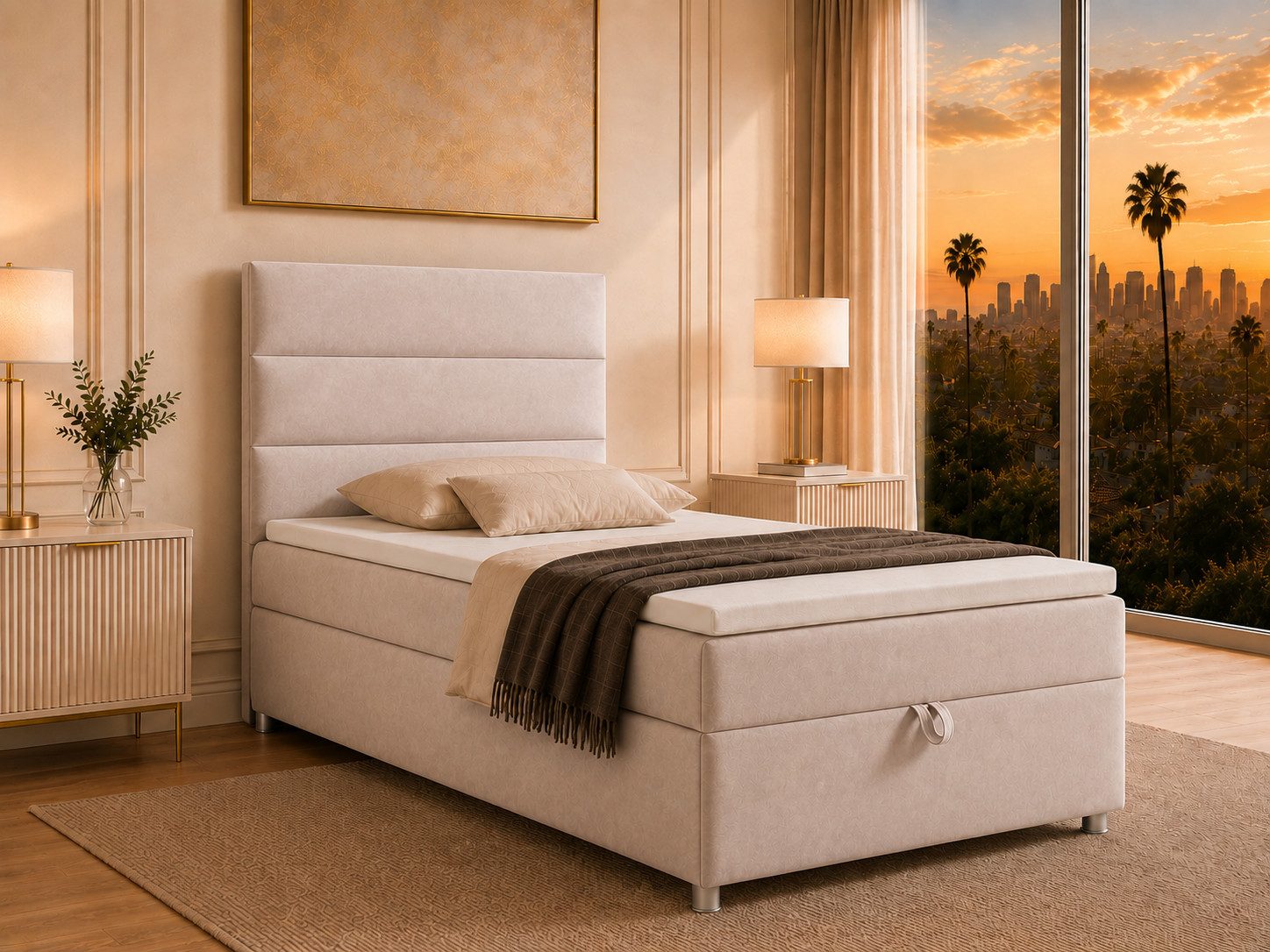 Best for Home Boxspringbett Trinity K-4 Single 5cm Topper Bonell Bettkasten (Einzelbett, Polsterbett mit gepolstertes Kopfteil, Jugendbett, Kinderbett versch. Größen, 1-St., 70x200 80x200 90x200 100x200 cm), Stauraum, ergonomischer Schlafkomfort, modernes