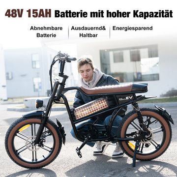 EVERCROSS TECH E-Bike EK30 20” x 4,0 fette Reifen MTB, 48V 15AH Removable Battery, 7 Gang, Heckmotor, bis 55-80km, 7 Gang Shimano, Kettenschaltung, Heckmotor