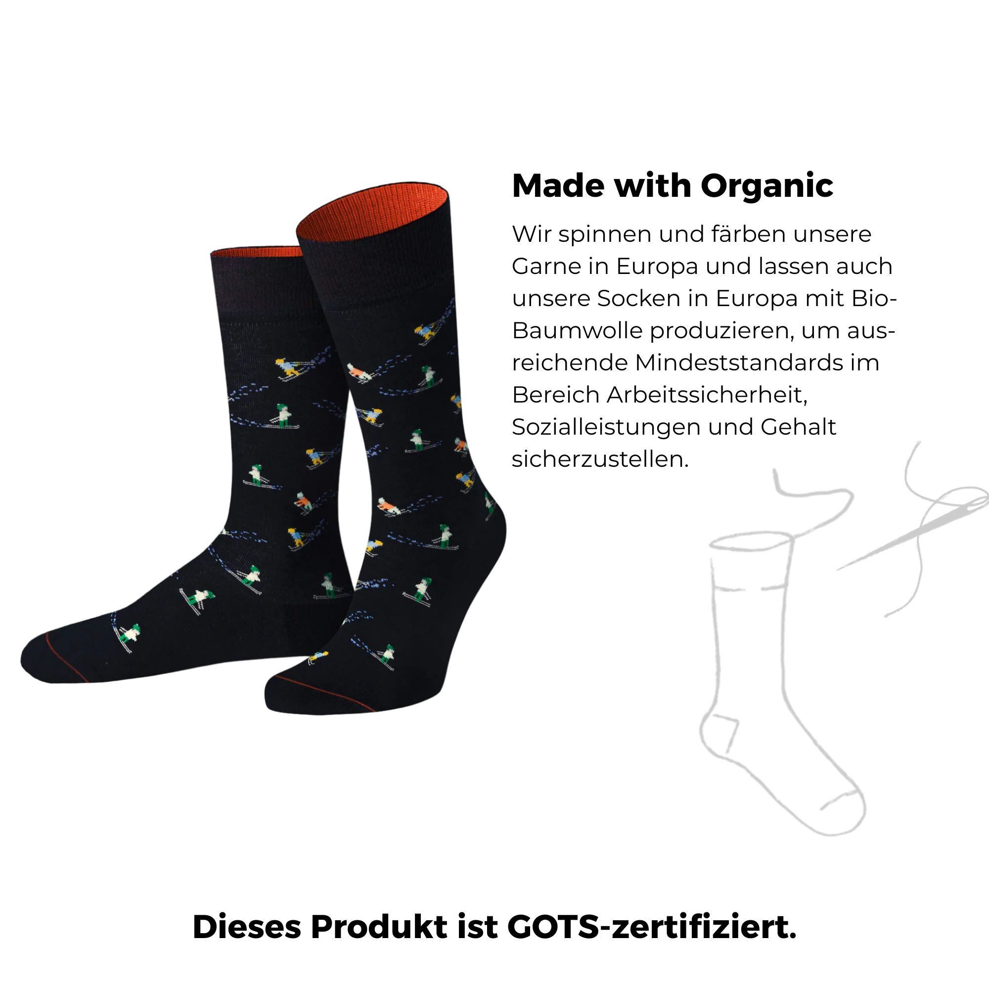 von Jungfeld Socken Skifahrer Icon Baumwoll-Mischung Unisex (1-Paar, 1 Paar) Motivsocke aus Bio-Baumwolle