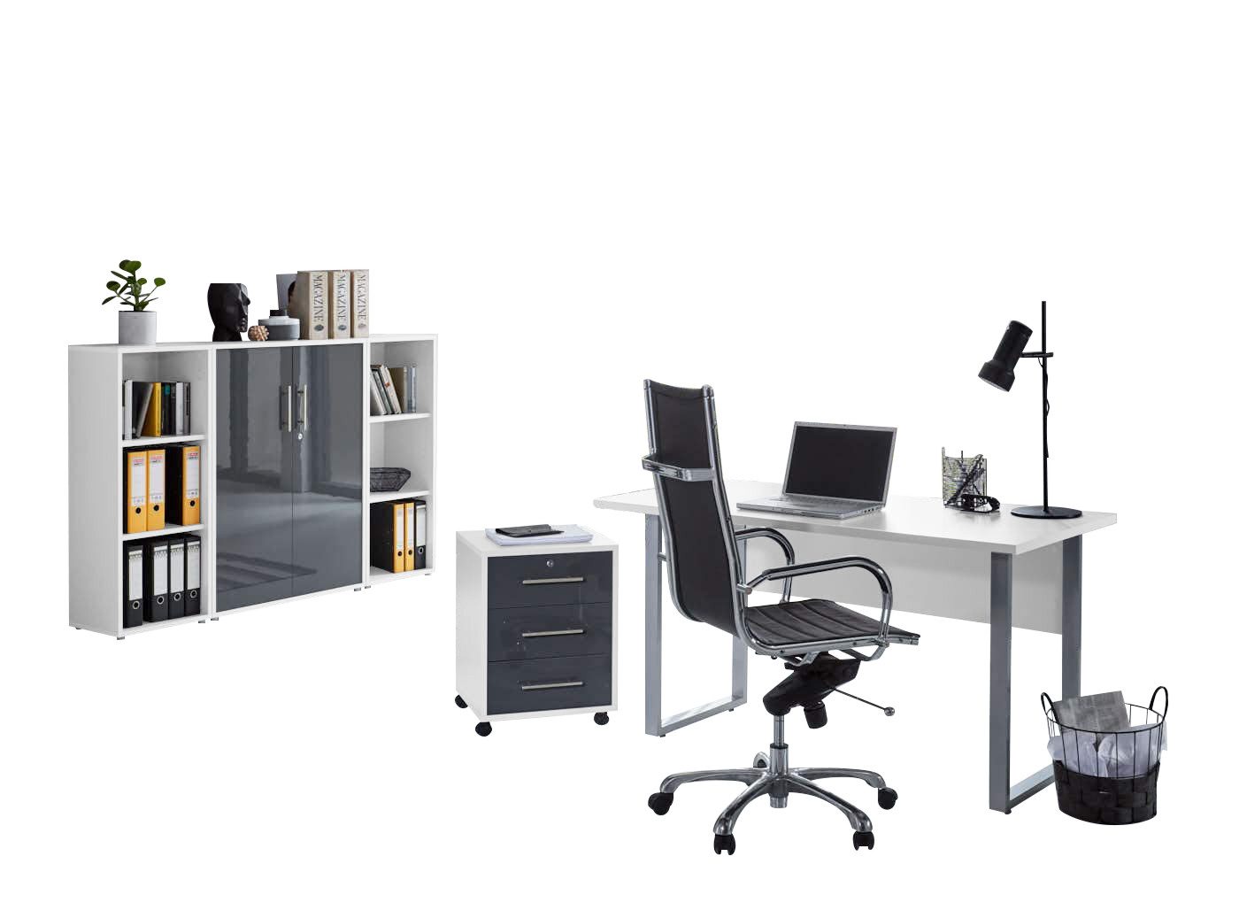 BMG Möbel Büromöbel-Set Office Edition Mini Set 2, (Spar-Set, 5 teilig), Büromöbel komplett Set für Arbeitszimmer und Homeoffice