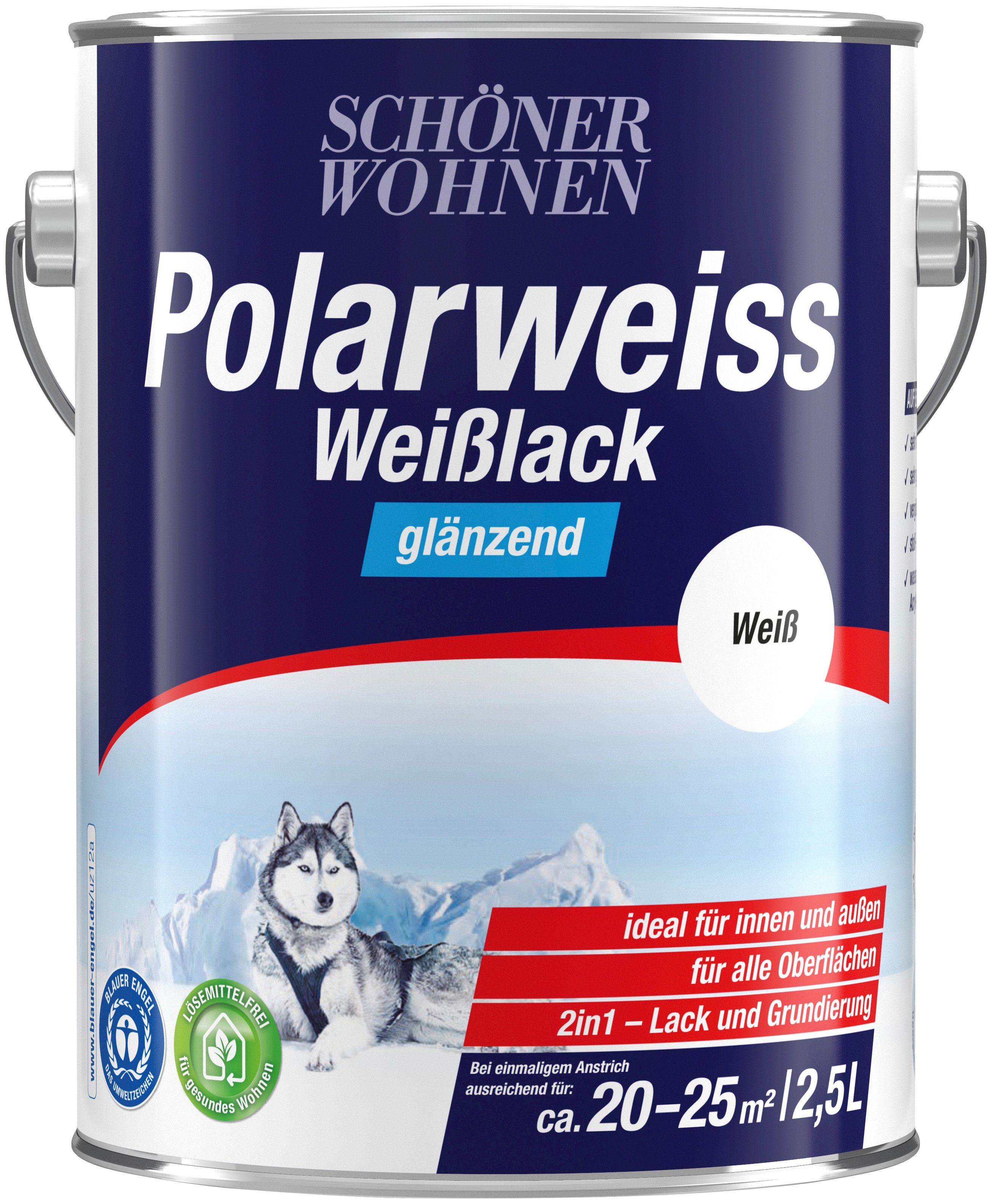 SCHÖNER WOHNEN FARBE Weißlack Polarweiss, 2,5 Liter, glänzend, für innen & außen, für alle Oberflächen geeignet