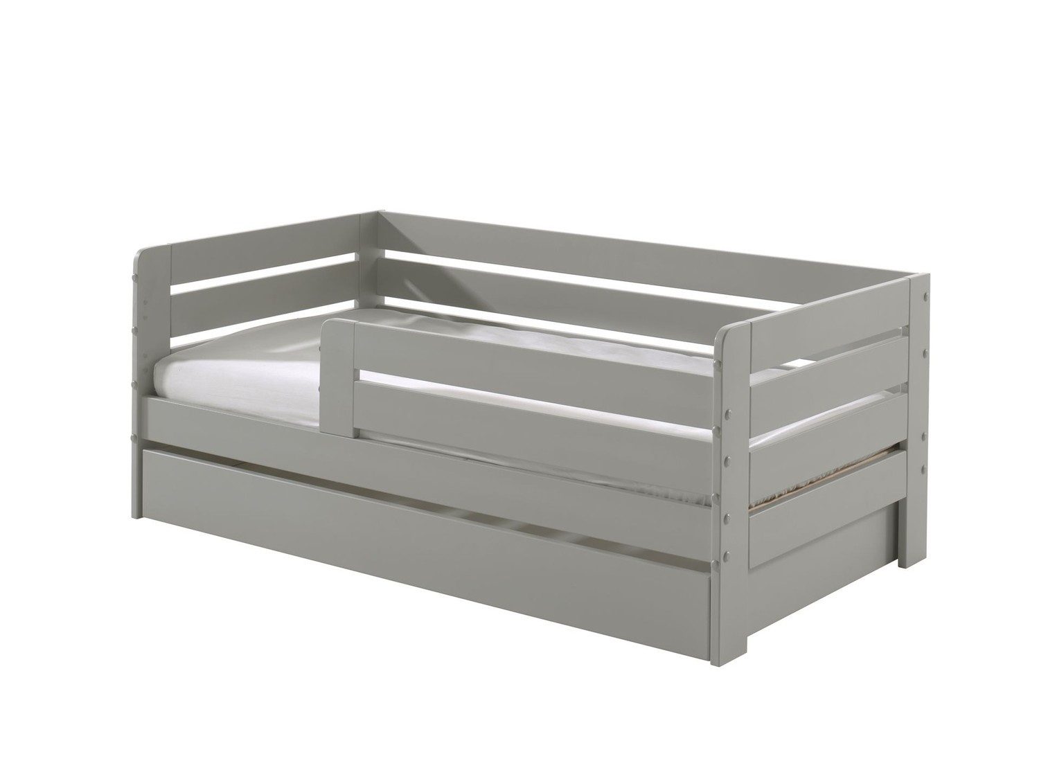 Natur24 Einzelbett Juniorbett 70 x 140 cm Schublade MDF Grau