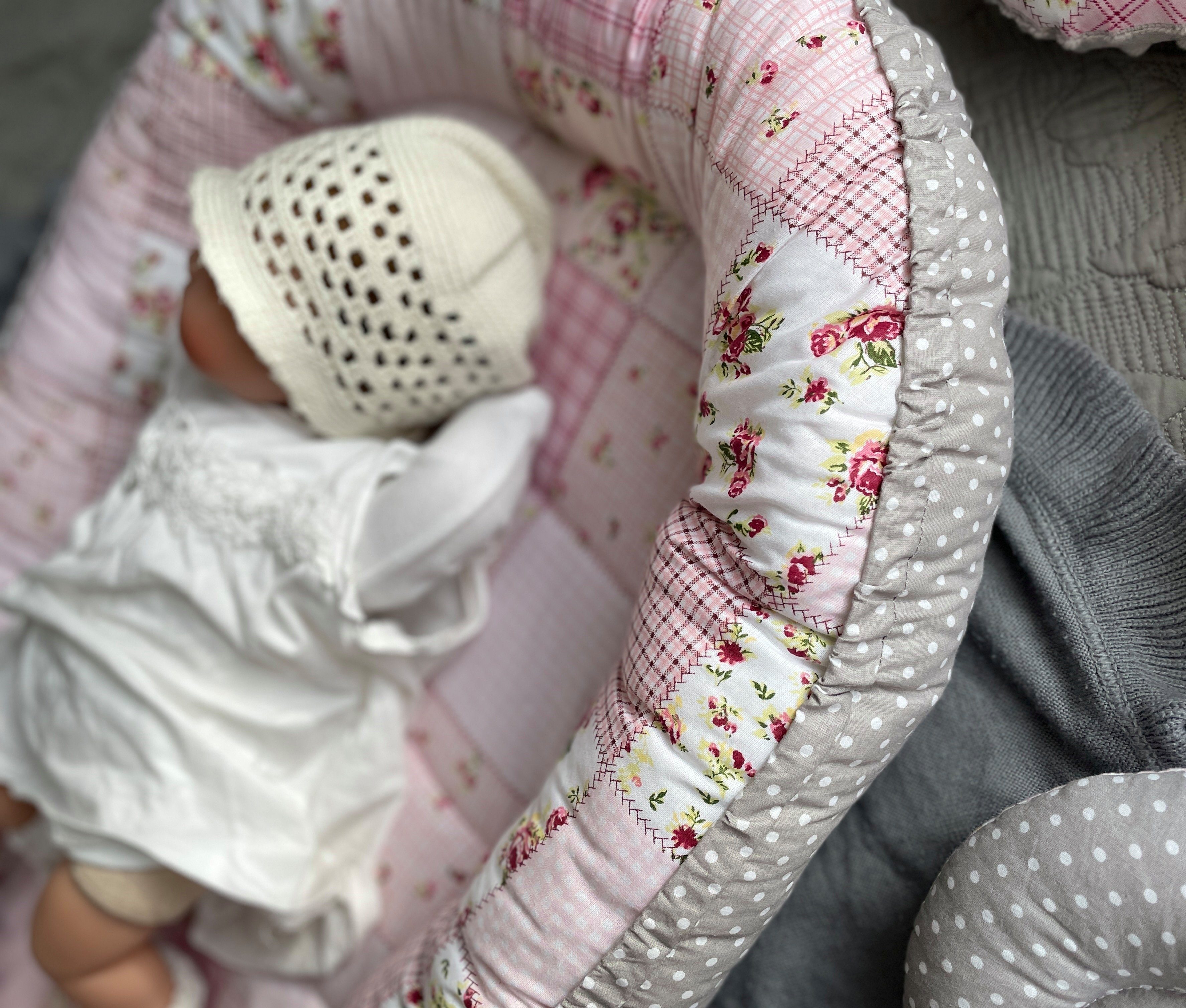 Bettnestchen PATCHWORK Rosa Baumwolle BABYNEST Babykokon Babyaustattung Mädchen SET