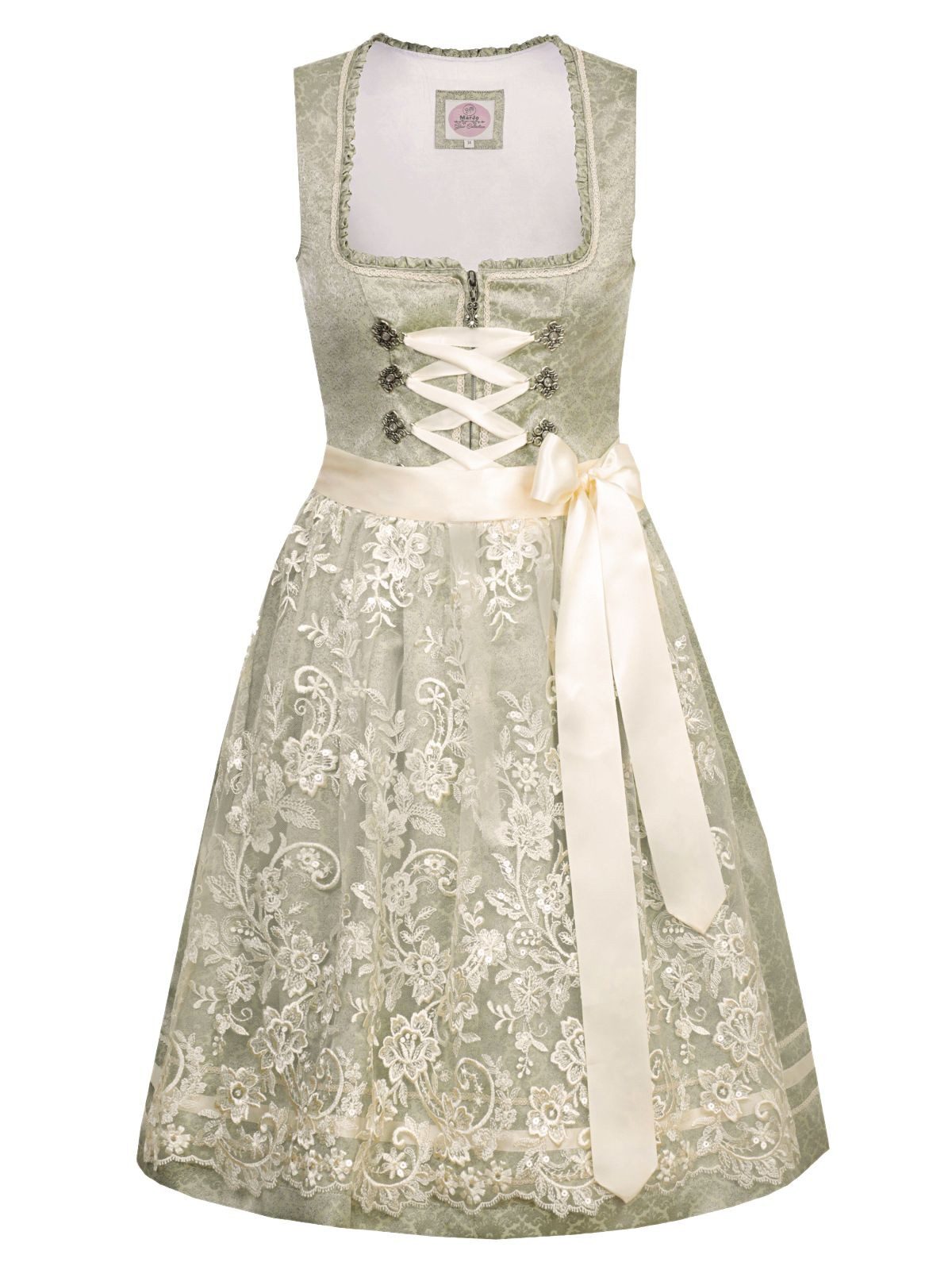 MARJO Trachtenkleid Mini Dirndl 2tlg. 58 cm ANNA mint-creme mehr
