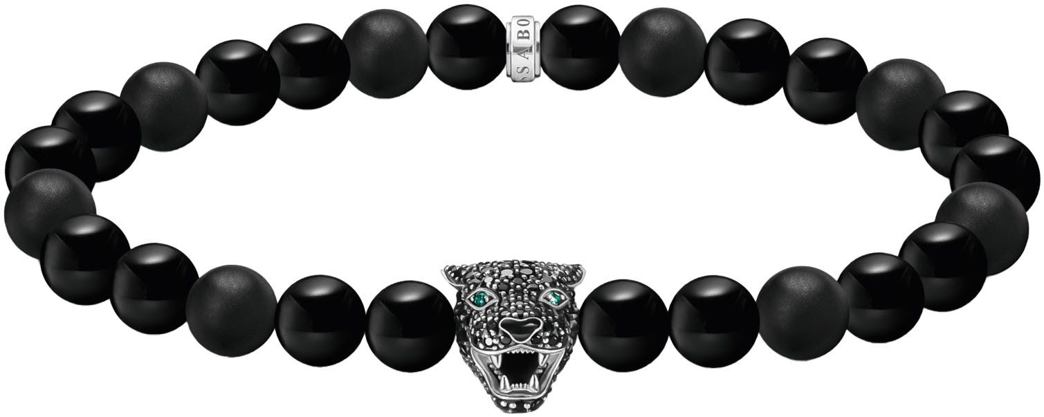 Valentinstagsgeschenk THOMAS SABO Armband Black Cat Bead Armband, mit Obsidian, Zirkonia (synth), schwarz|silberfarben