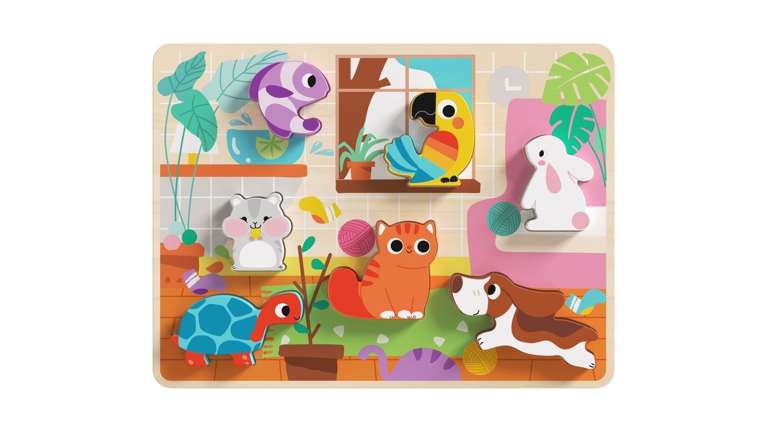 Tooky Toy Steckpuzzle 3D Kinder hellbraun ab 12 8-teiliges Holz-Puzzle Tiere, Steckpuzzle, 8 Puzzleteile, Monaten