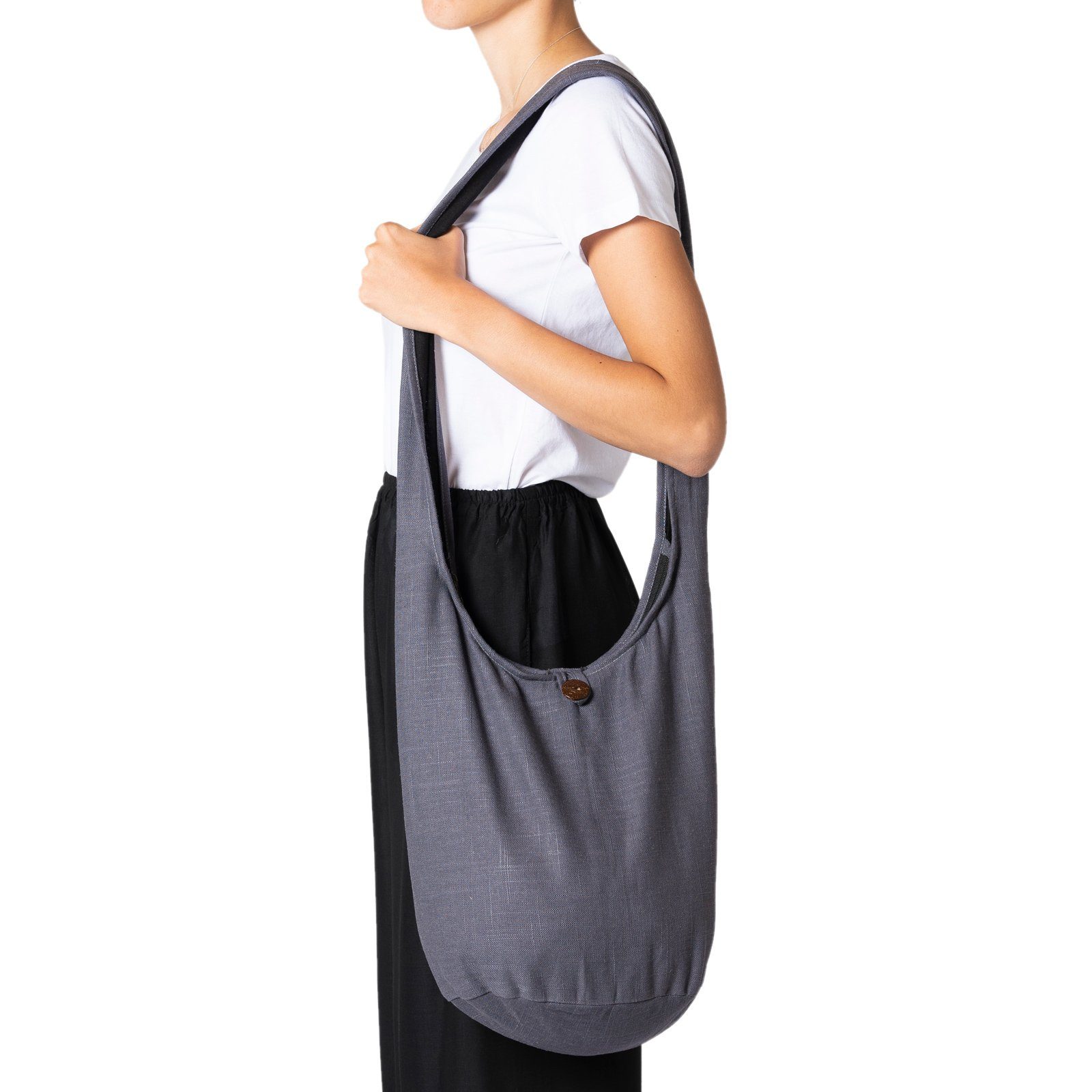 PANASIAM Yogatasche Schulterbeutel einfarbig Schultertasche aus Hanf in 2 Größen, Umhängetasche auch als Wickeltasche Handtasche oder Strandtasche grau