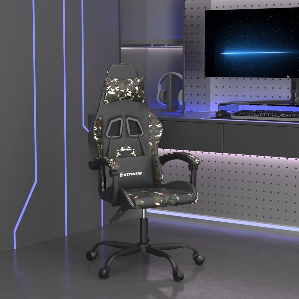 furnicato Gaming-Stuhl Schwarz und Tarnfarben 57,5x59,5x(121-131) cm (1 St), Ergonomischer Spielstuhl mit Liegefunktion und Massage-Taillenkissen