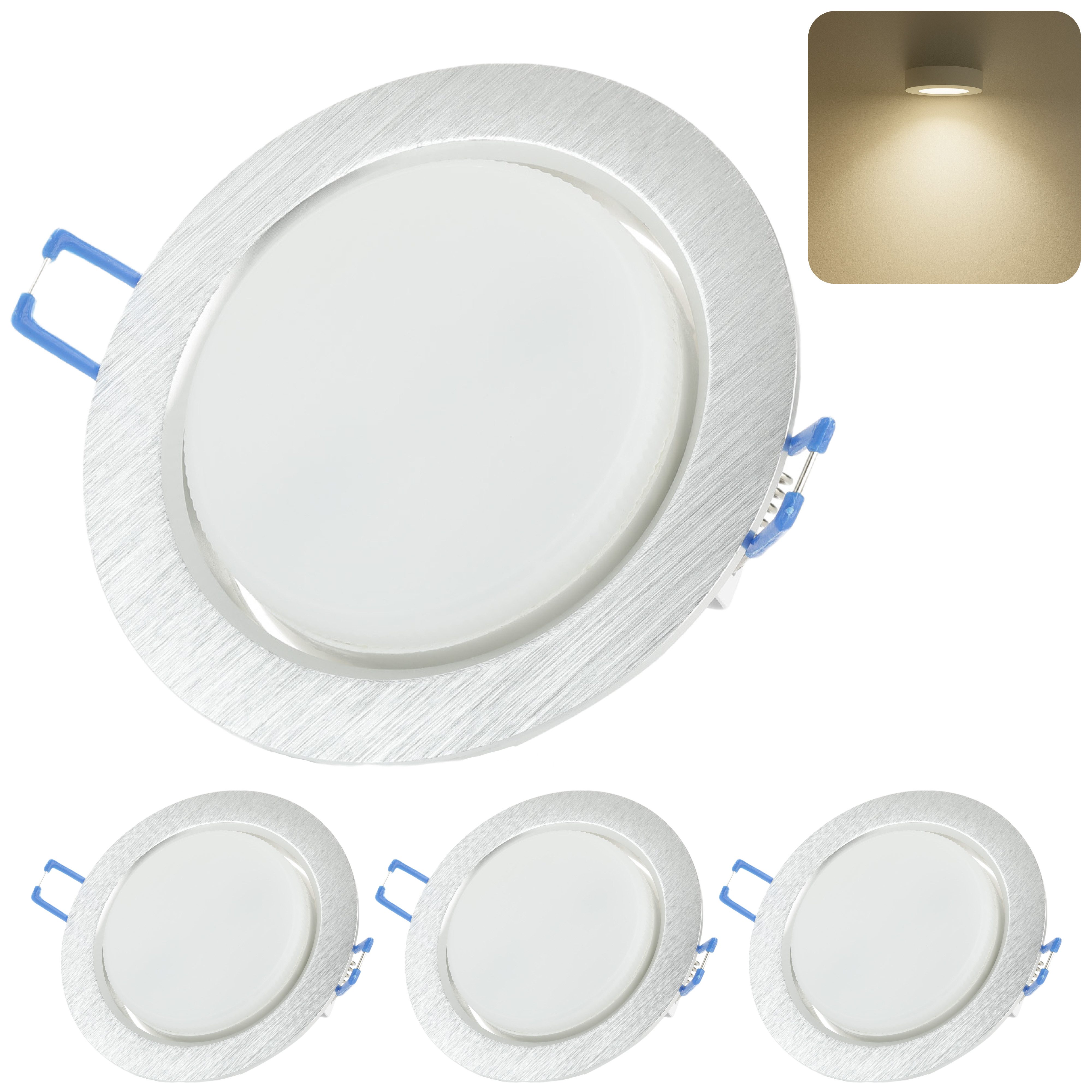 Sweet LED LED Einbaustrahler 3er Set GX53 8W 4000K 230V Alu LED Einbauleuchten Rund Deckenspots Ø95, LED wechselbar, 4000K - Neutralweiß, Deckenspots, GX53, Einbauleuchten