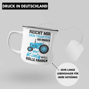 Trendation Thermotasse Trendation - Landwirt Spruch Geschenk Emaille Tasse Landwirtschaft Geschenke für Männer Traktor Spruch KaffeeEmaille Tasse Gülle Fahren