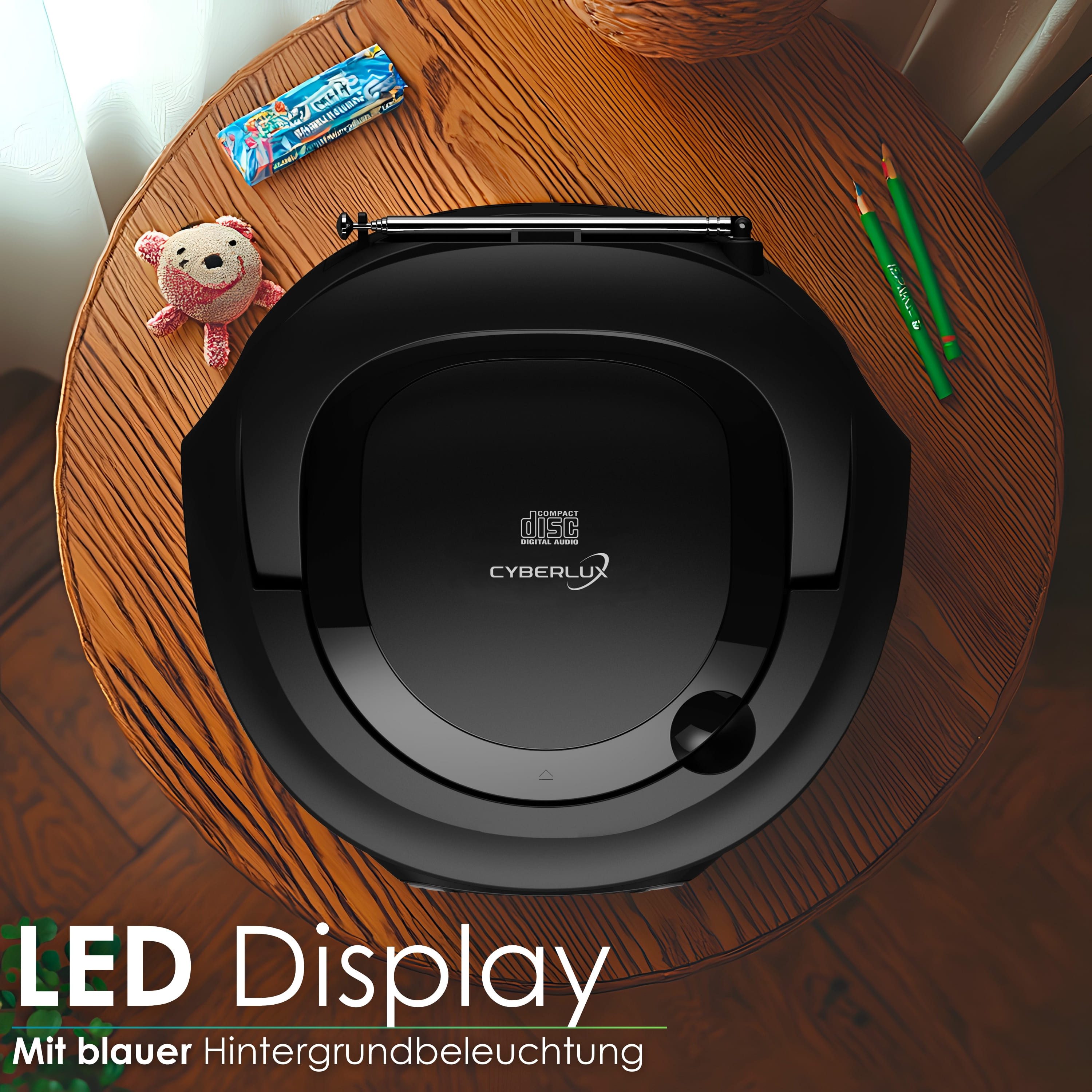 Cyberlux CL-600 tragbarer CD-Player (CD, Kinder CD Player tragbar, Boombox, Musikbox, FM Radio mit MP3 USB)