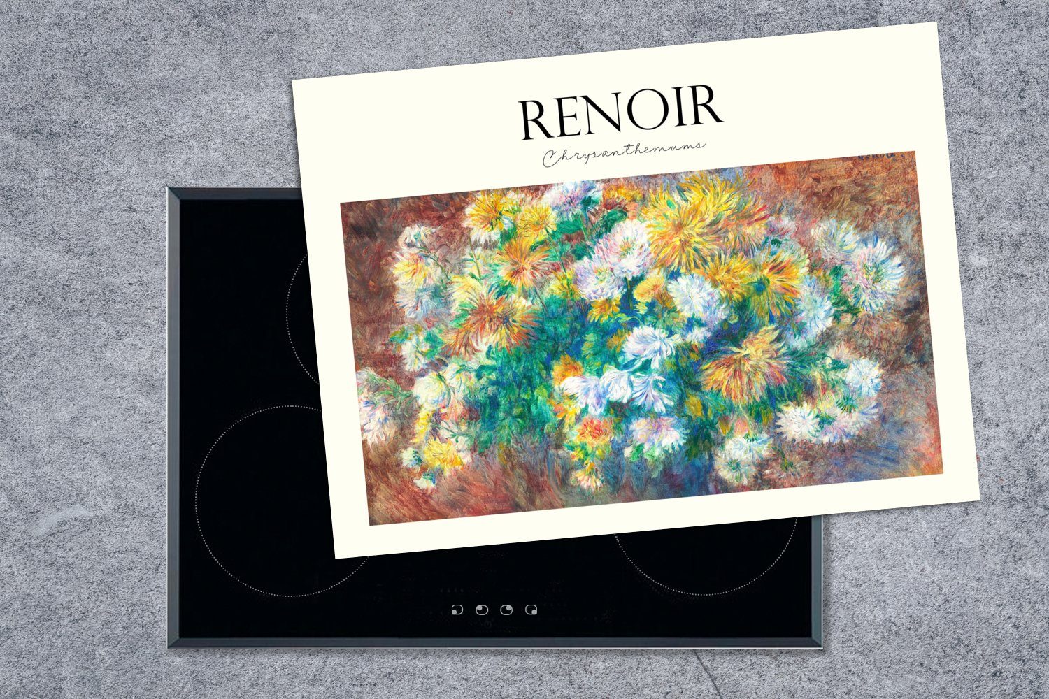 Vinyl, 70x52 Kunst, (1 tlg), Mobile nutzbar, cm, Ceranfeldabdeckung MuchoWow - Arbeitsfläche - Renoir Herdblende-/Abdeckplatte Blumen