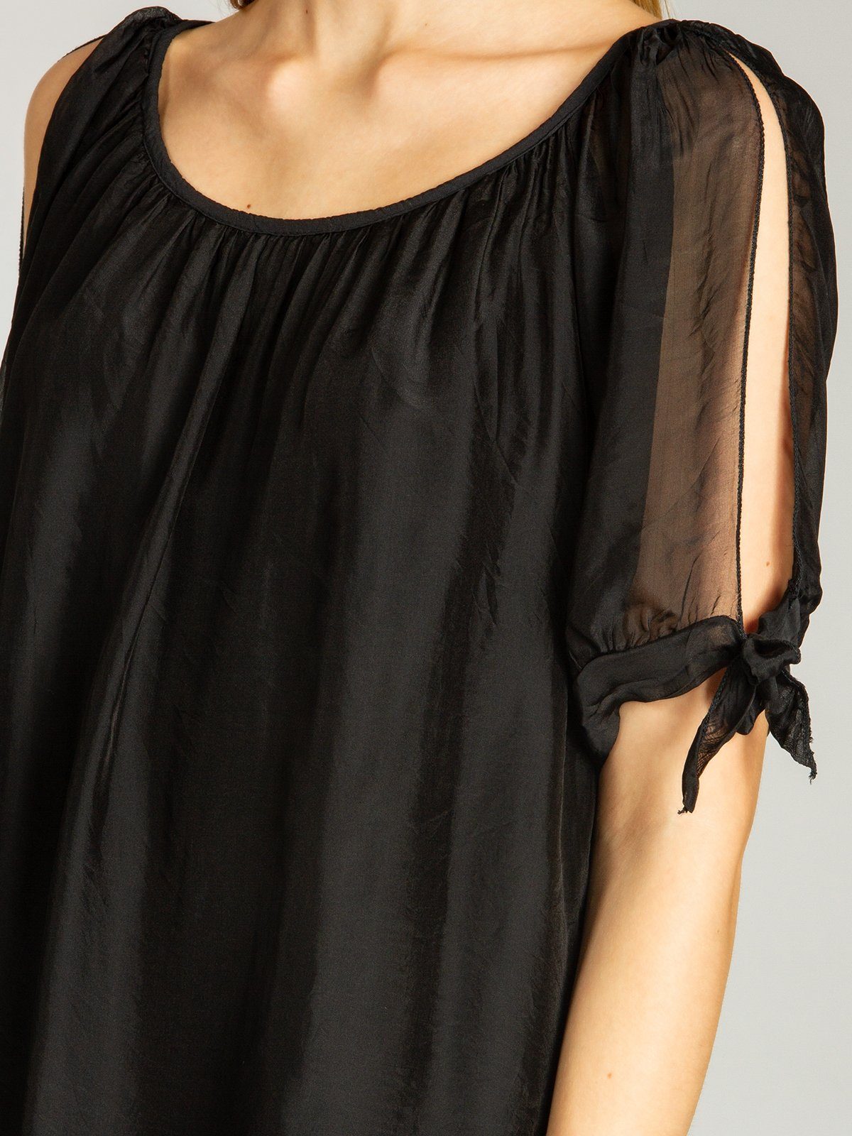 Caspar Shirtbluse BLU020 Damen elegante Seidenanteil Bluse leichte Sommer lange schwarz mit
