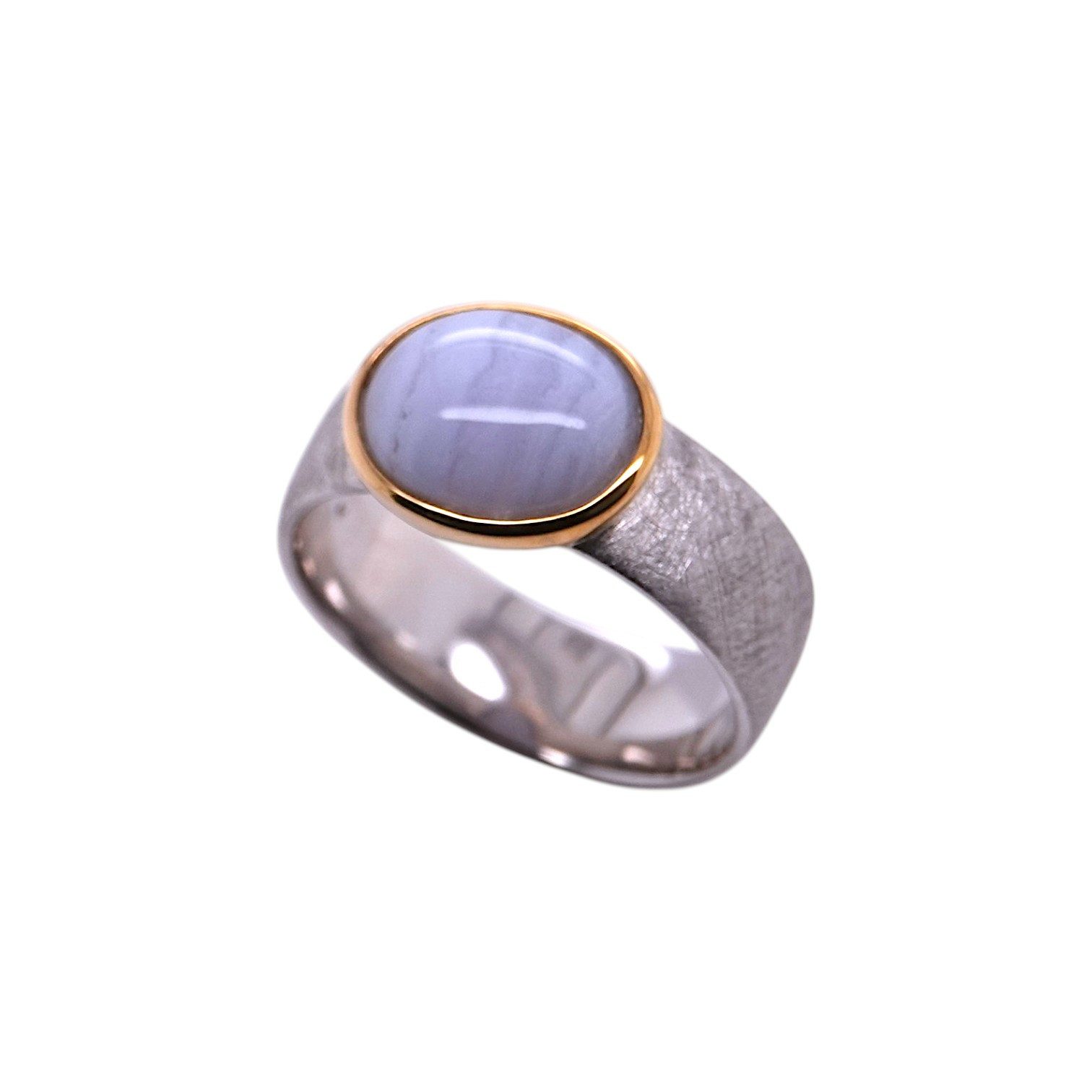 Sogni d'oro Fingerring mit Chalcedon, Silber 925, mattierte Ringschiene, vergoldeter Ringkopf