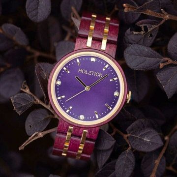 Holztick Bavaria Quarzuhr Violetta, edle Uhr für Damen aus Palisanderholz gefertigt