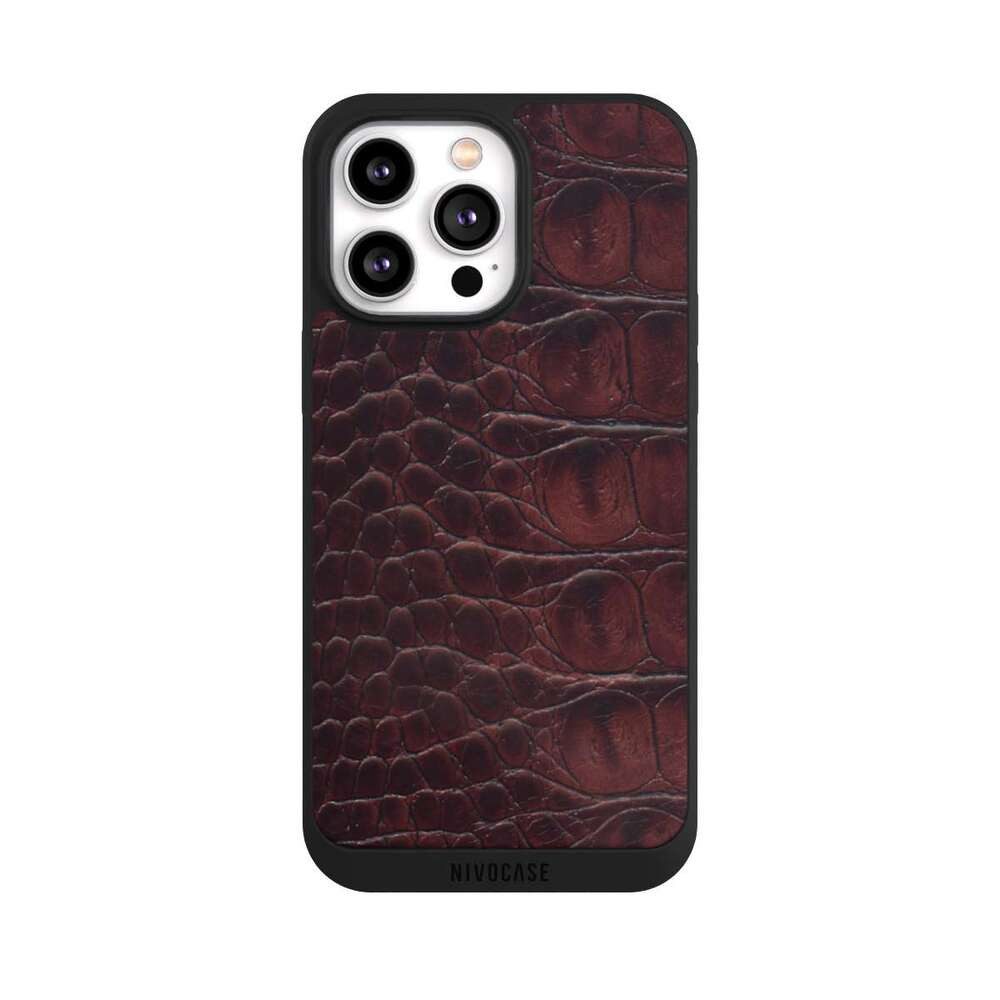 NIVOCASE Handyhülle Krokodil Leder Animalprint Croco dark brown, Apple iPhone 14 Pro Max Handyhülle Hülle NIVOpure Case Schwarz