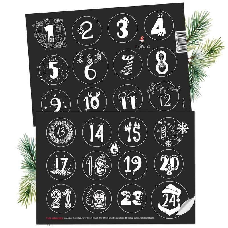 TOBJA Календари Календари Zahlen 1-24, einzigartige Adventsaufkleber, Aufkleber Advent Weihnachten. Sticker Nummern Zahlenaufkleber