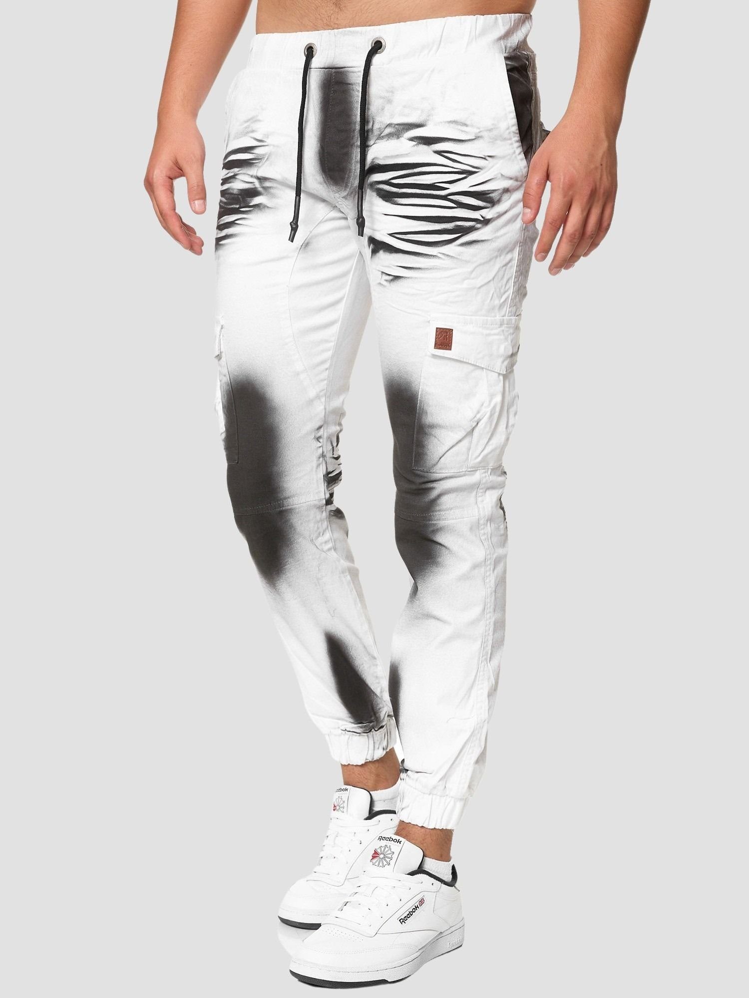 John Kayna Bequeme Jeans Herren Cargo Hose Slim Fit Utility Jeans Männer Chino Herrenhose Stoff (Chino Cargohose Streetwear, 1-tlg) Freizeit Business Casual Dirty White