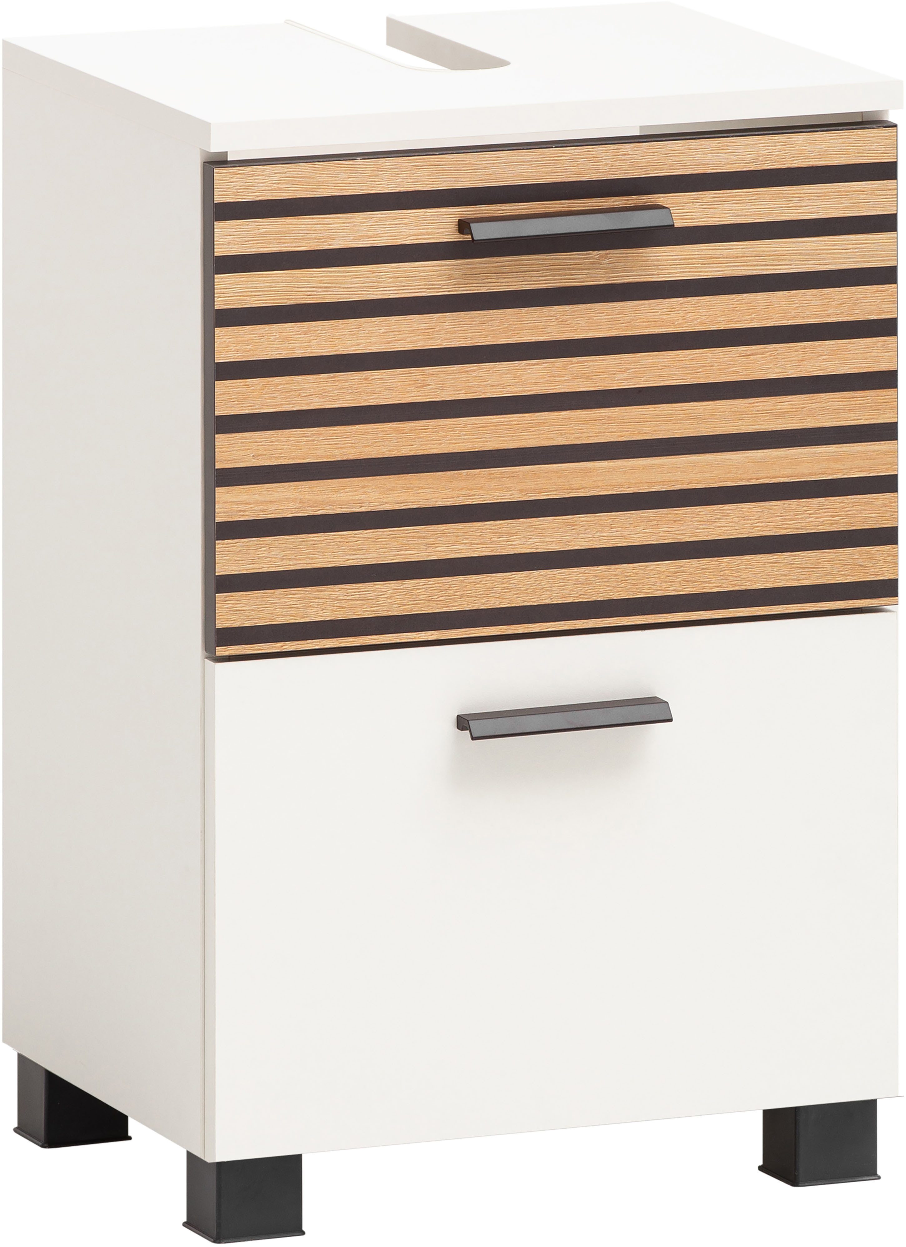 welltime Waschbeckenunterschrank Katta, Breite 40 cm Oberboden mit Siphonausschnitt, Klappenfront mit Akustikprint