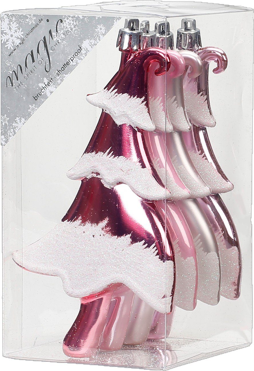 MAGIC by Inge Christbaumschmuck, Christbaumschmuck Tannenbäume 14cm Kunststoff 4er Set - Rosa Mix