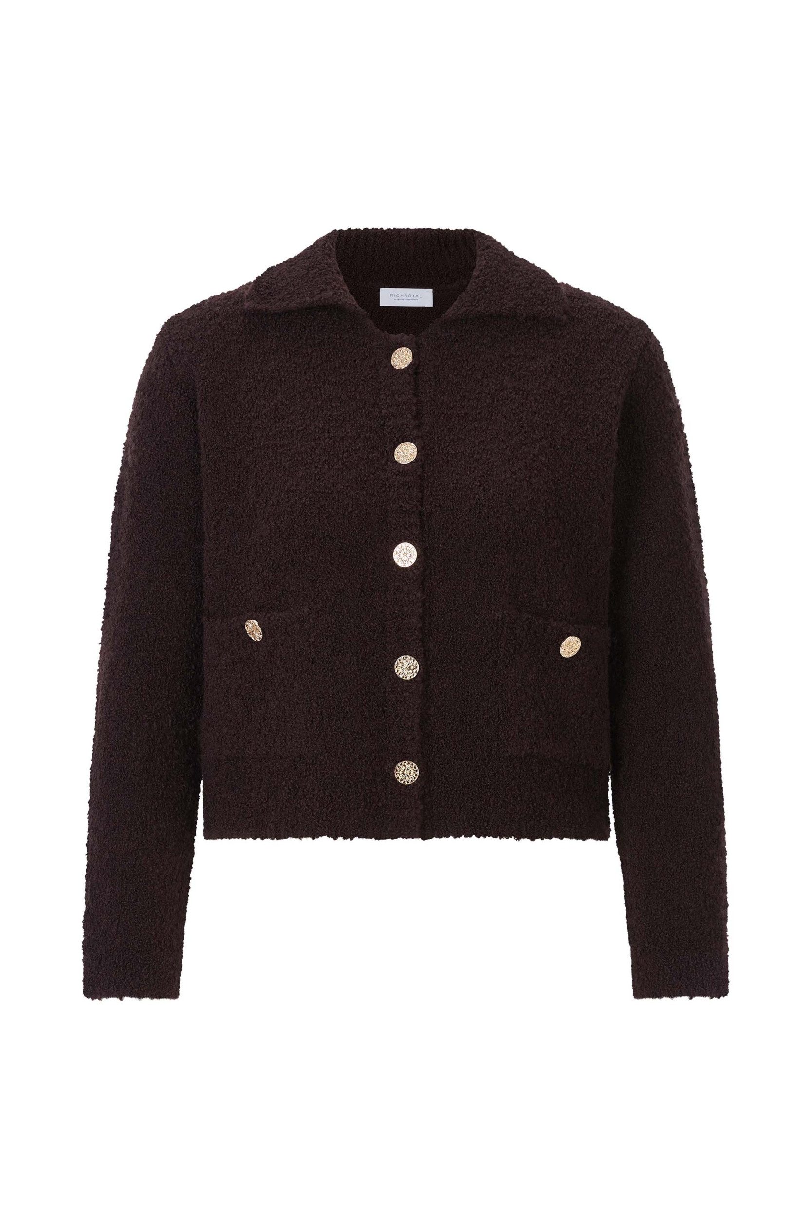 RICHROYAL Strickpullover Boucle Cardi with Collar, chocolate torte