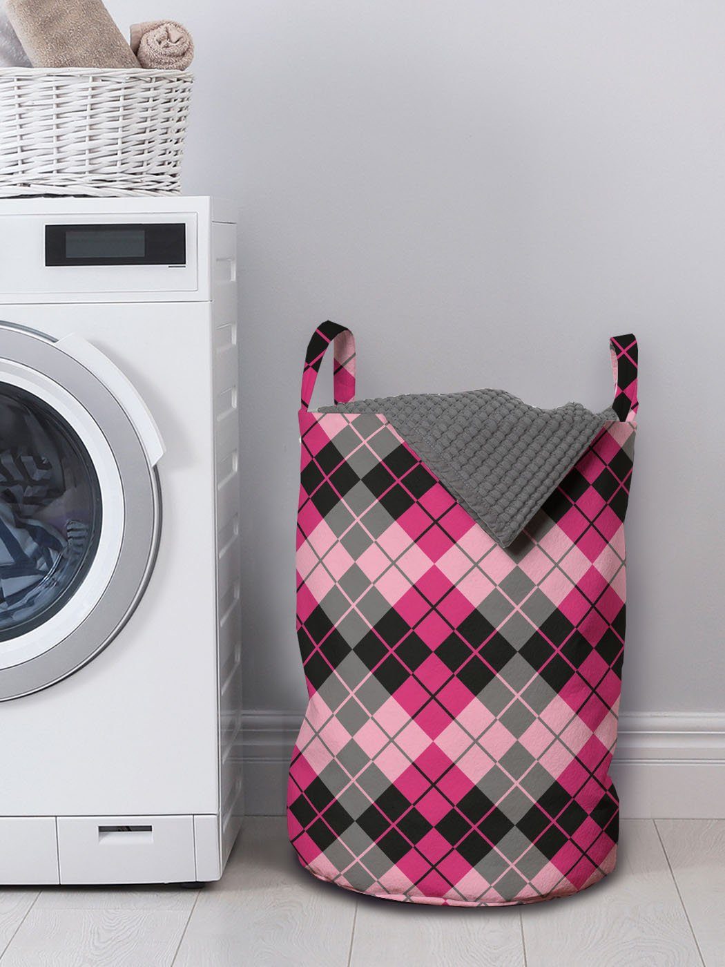 Argyle Geometrisch Wäschekorb mit für Abakuhaus Griffen Kordelzugverschluss Waschsalons, Wäschesäckchen Retro Muster-Kunst