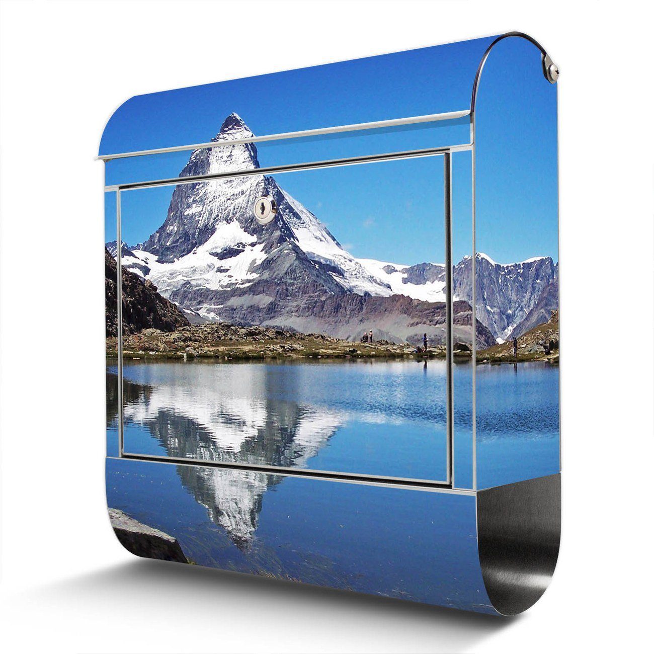 banjado Wandbriefkasten Edelstahl Matterhorn (Wandbriefkasten groß, mit Zeitungsfach), 38 x 42,5 x12cm