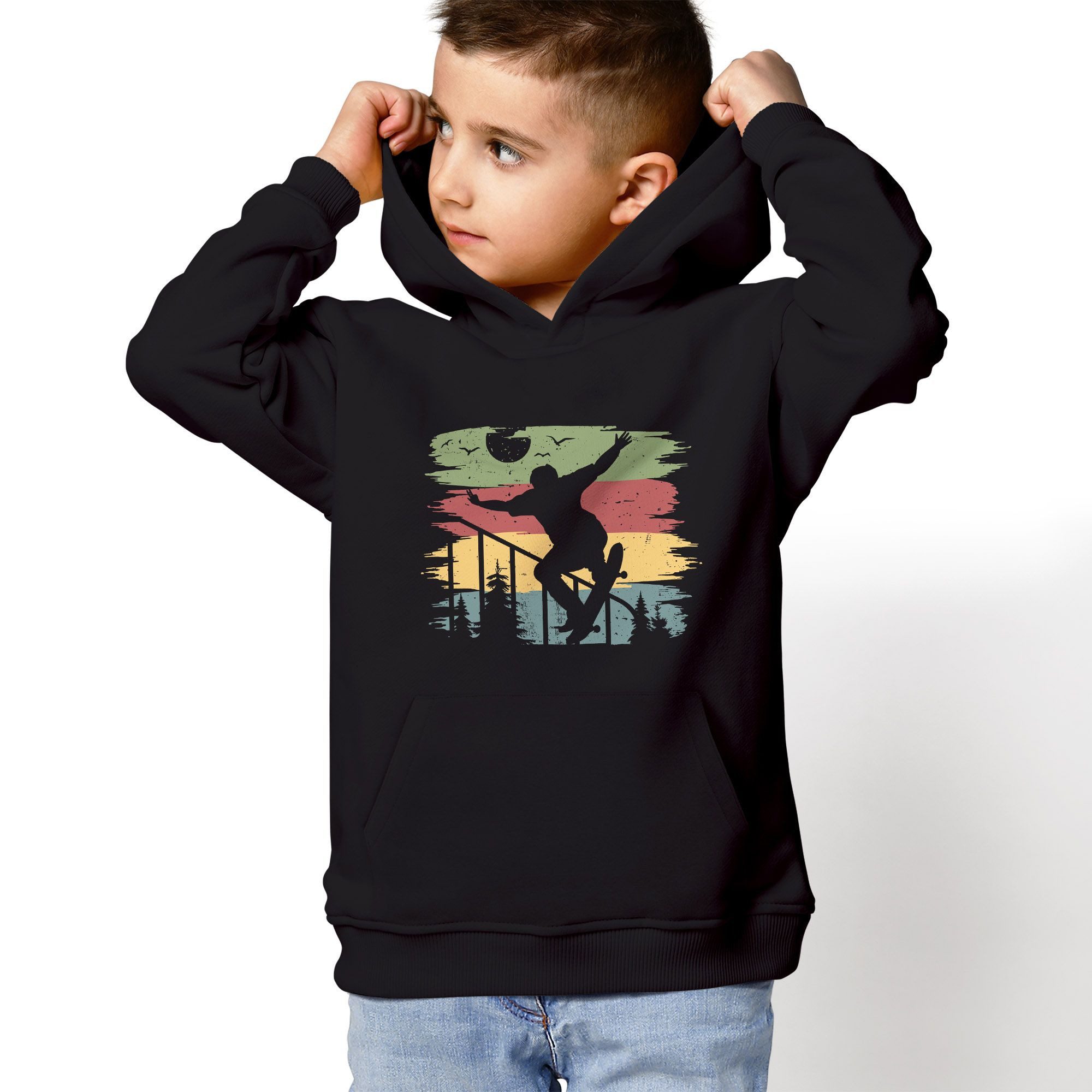 MoonWorks Hoodie Kinder Hoodie Jungen Mädchen Skateboard Retro Skater Pullover