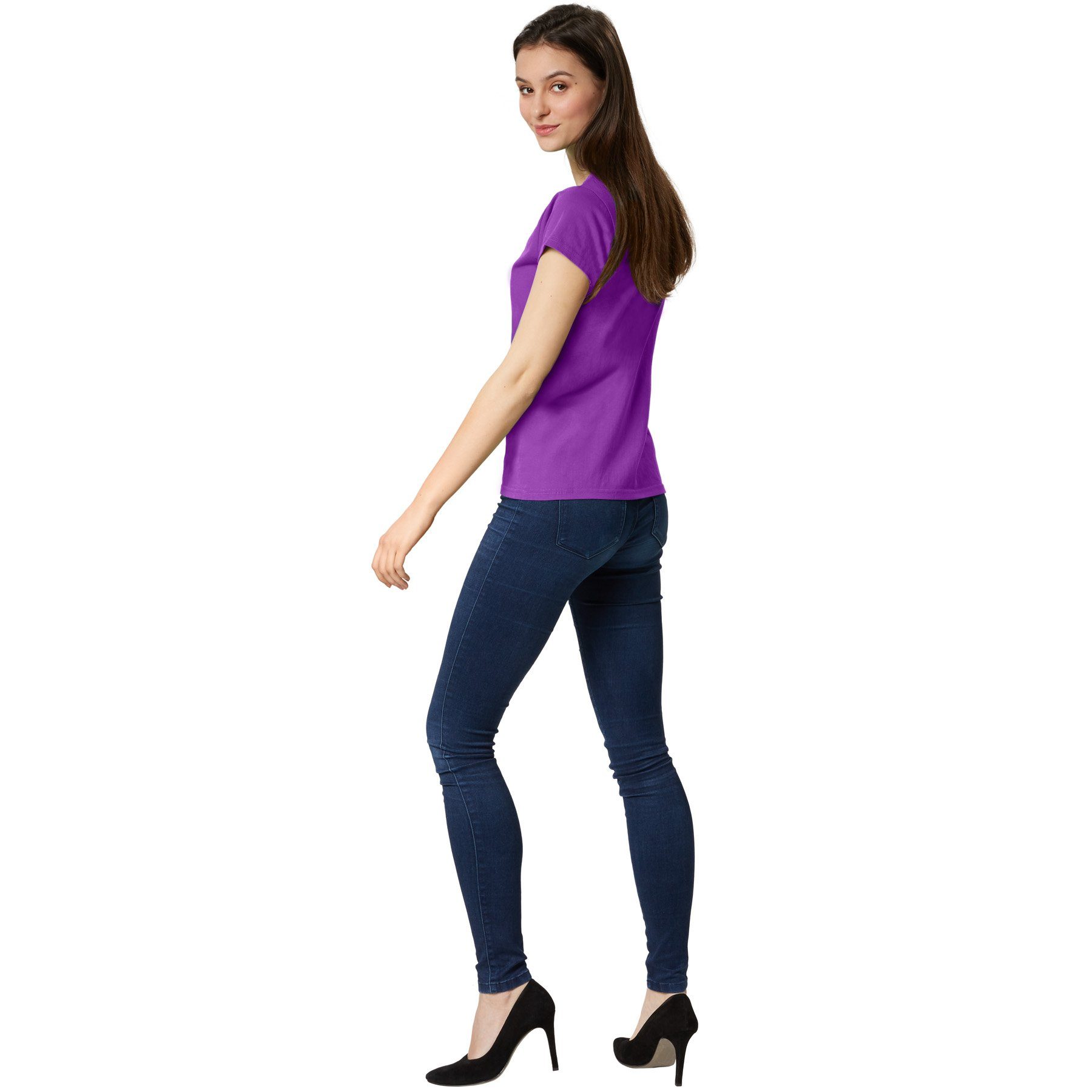 dressforfun T-Shirt Kurzarmtop, Für viele Outfits & Auftritte, Rundhals mit (Freizeitoberteil, Konfektionsgröße M in lila) Einfarbiges T-Shirt für Frauen, Feste – Bild 3 von 5
