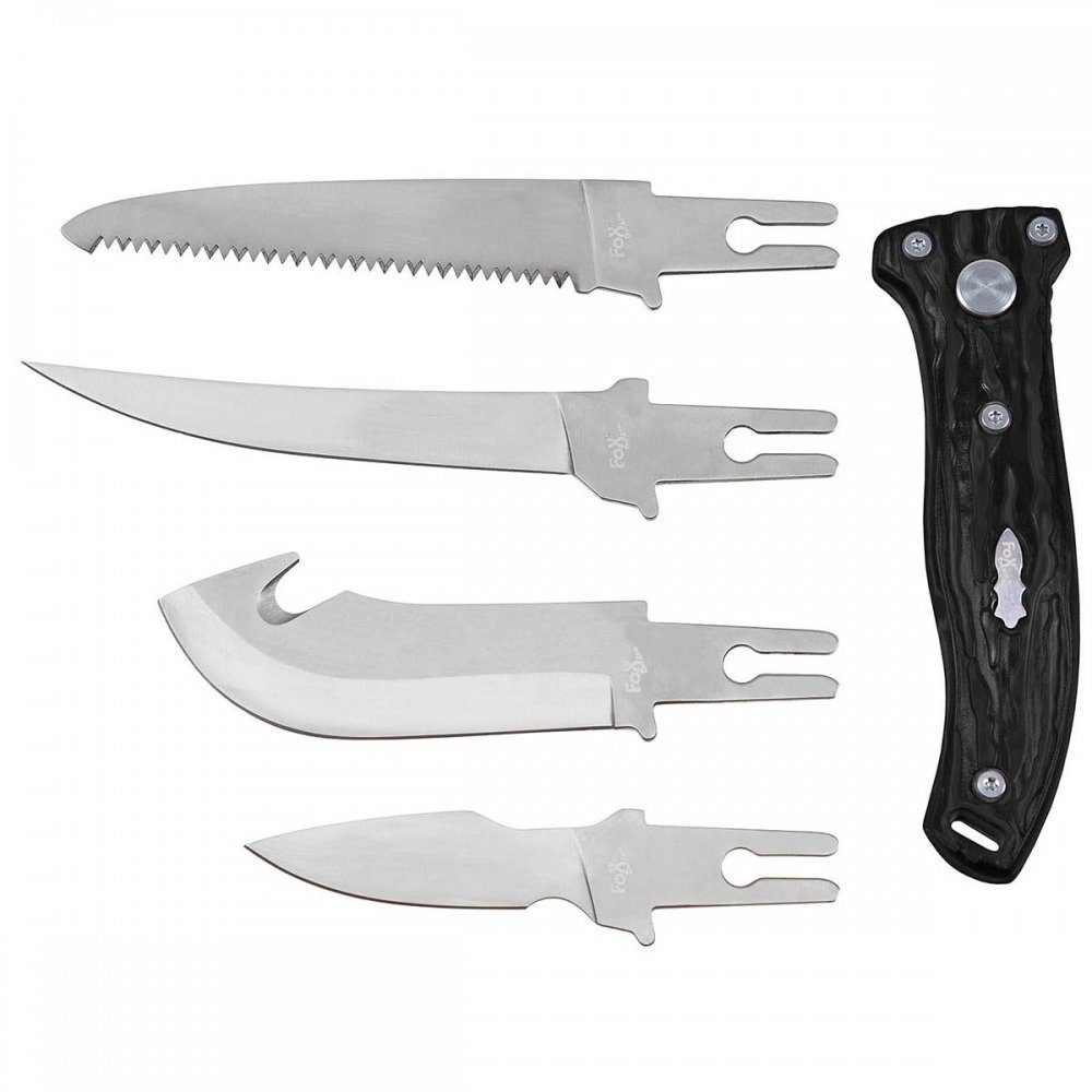 FoxOutdoor Universalmesser Werkzeug, Hunter, 4 Wechselklingen, (5 St), 5-teiliges Werkzeug mit Edelstahl-Klingen