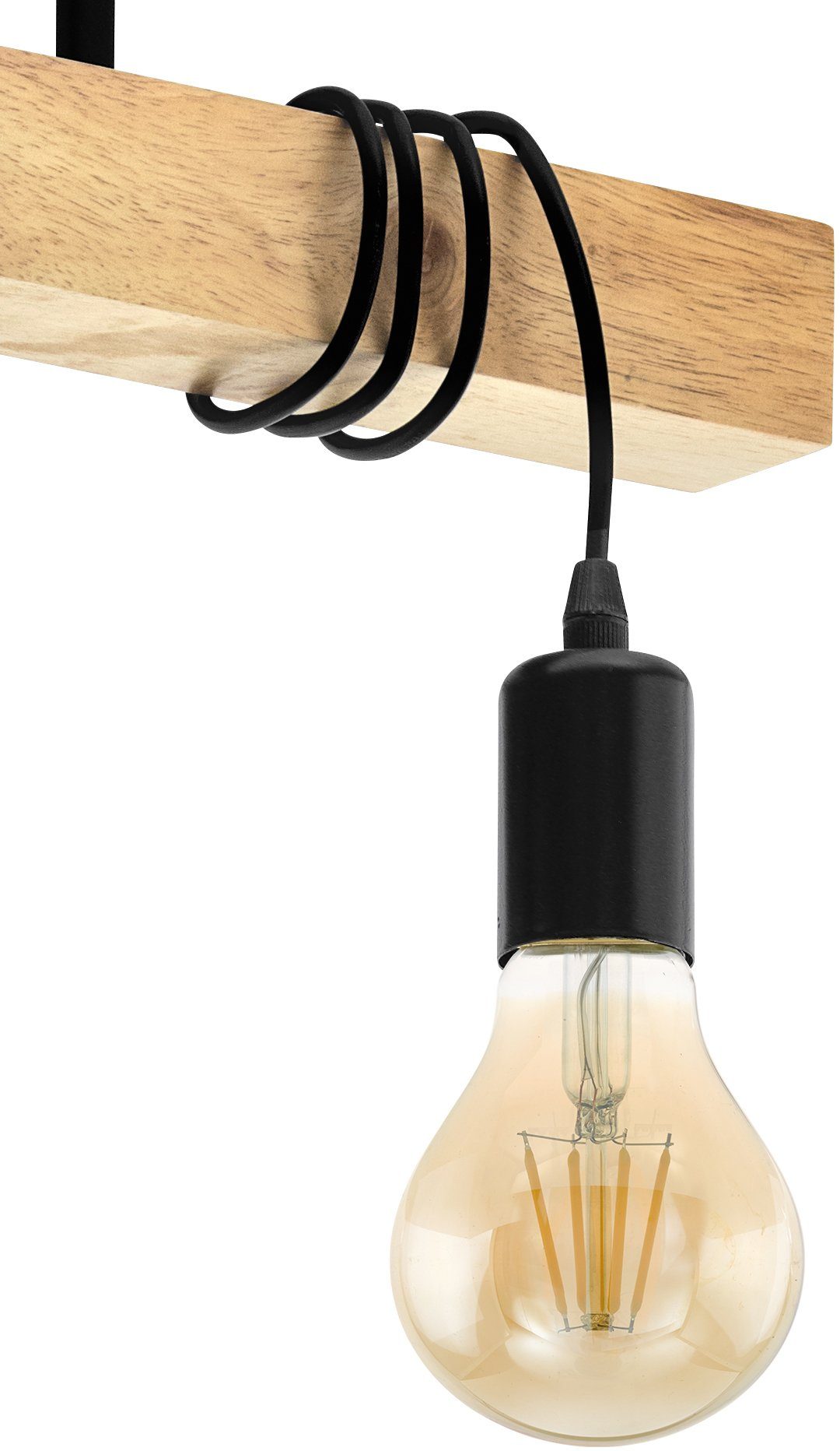 EGLO Deckenleuchte TOWNSHEND Deckenlampe, Holz, Stahl, Retro, Industrial, Wickeltechnik, ohne Leuchtmittel, Wohnzimmer, Esszimmer, 3-flammig, schwarz, braun, 55x10,5x26,5cm