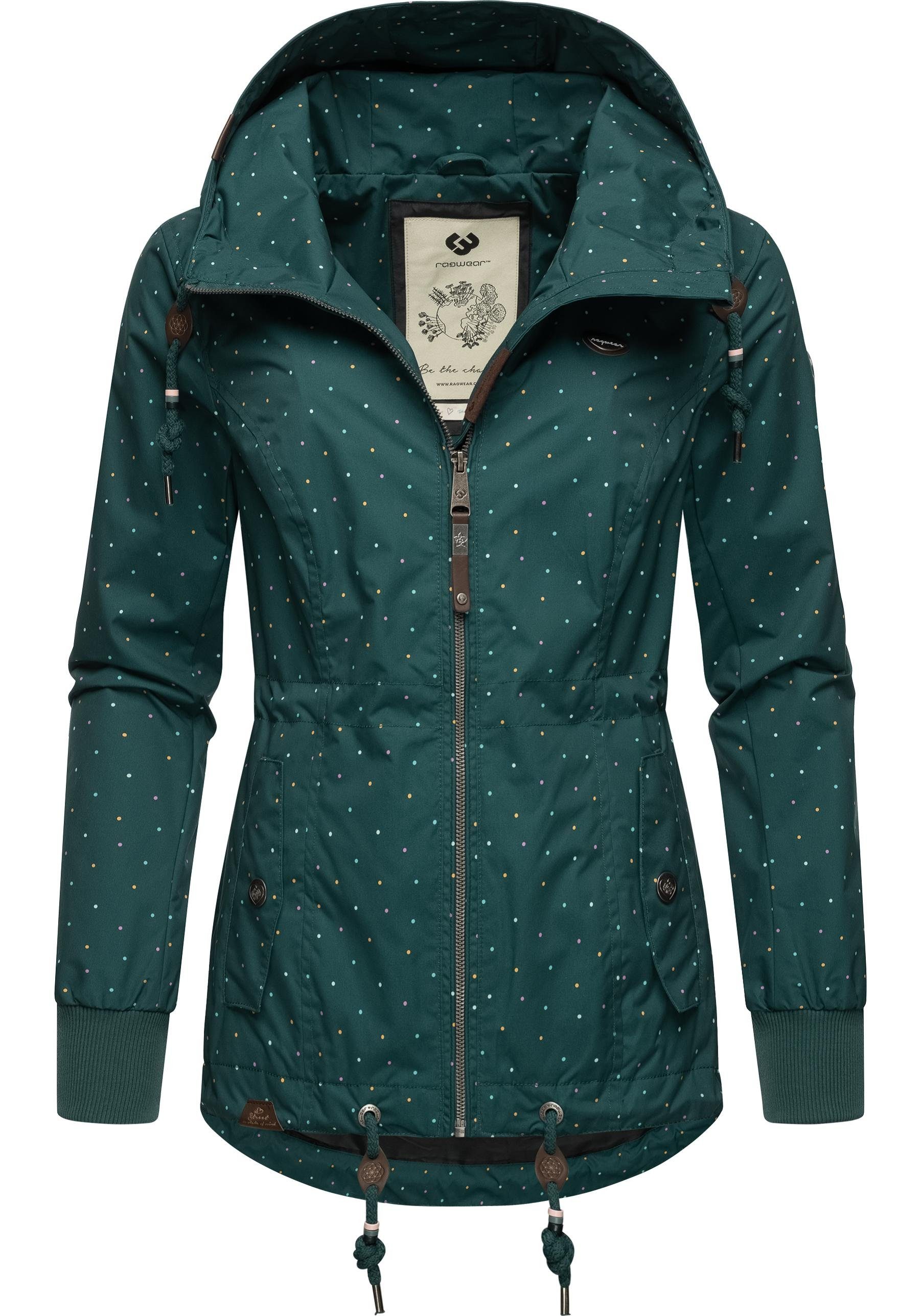 Ragwear Outdoorjacke Danka Dots stylische Übergangsjacke mit großer Kapuze dunkelgrün