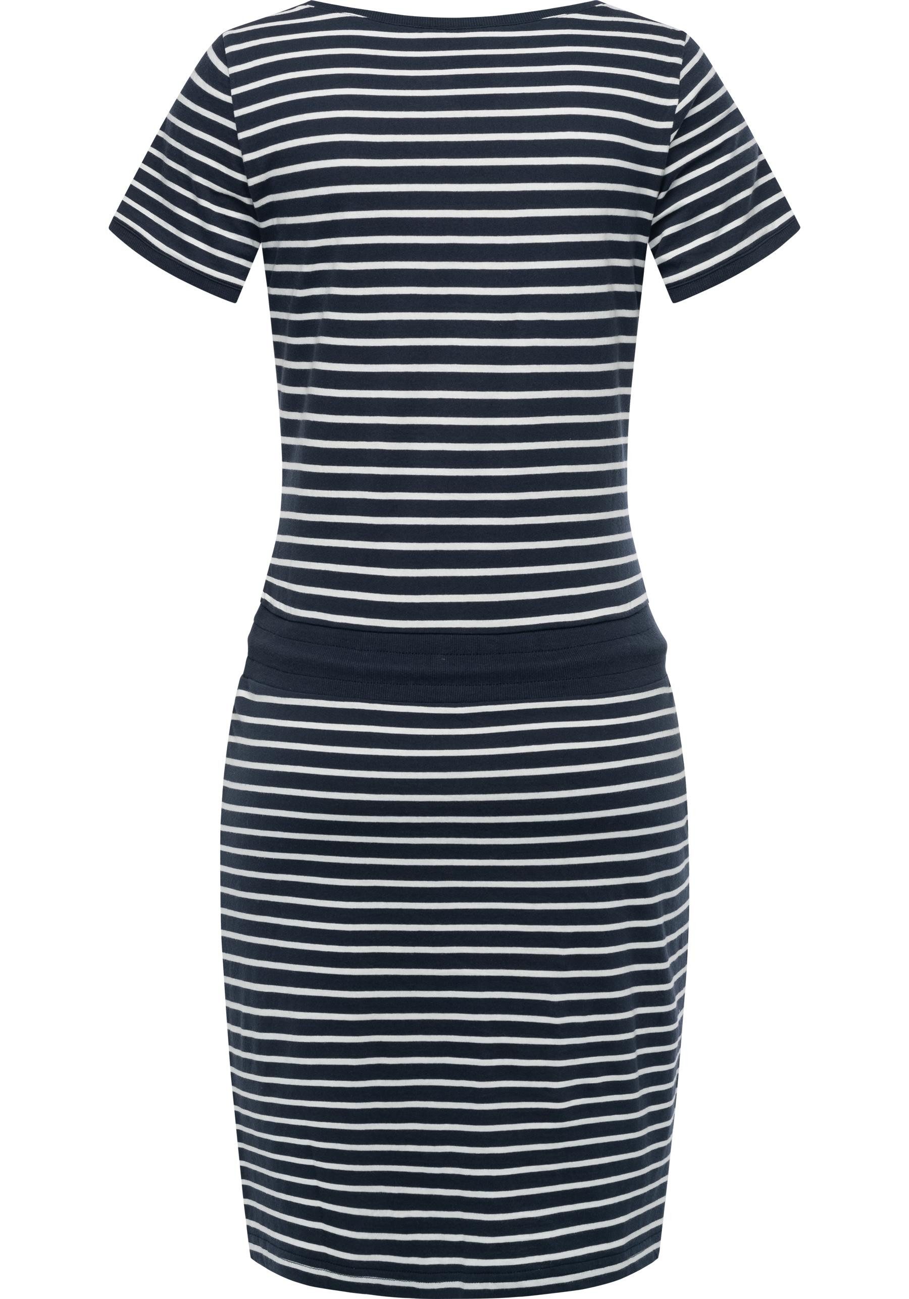 Ragwear Sommerkleid Baomi gestreiftes Damen Minikleid mit Taillenkordel und Taschen